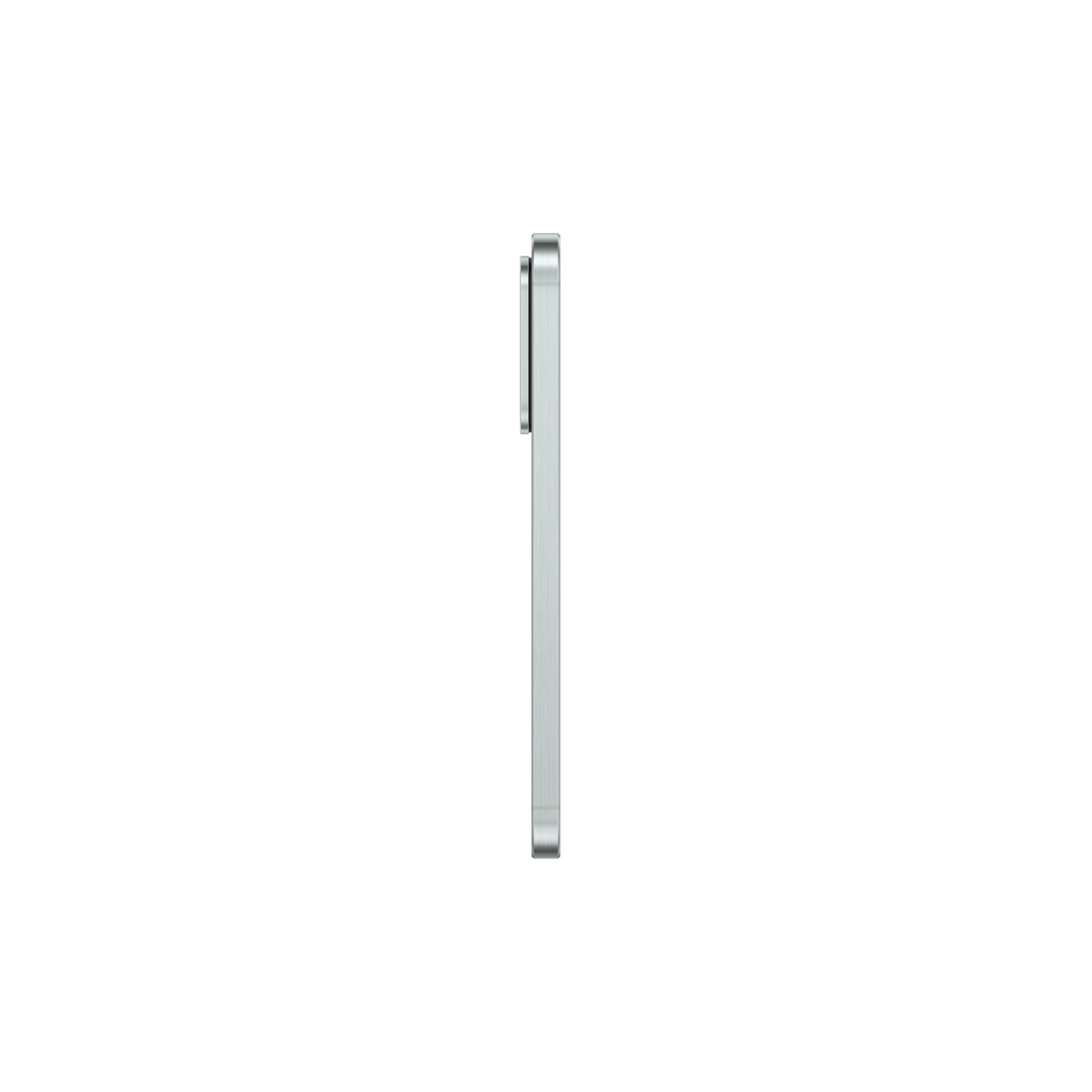 A smartphone from the side, light green color, against a white background.