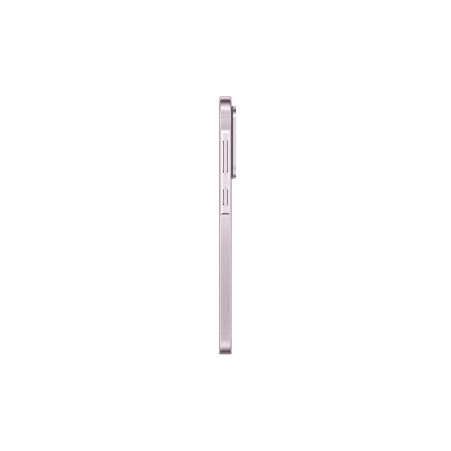 Side profile of a lavender smartphone. Buttons on the side, black background.