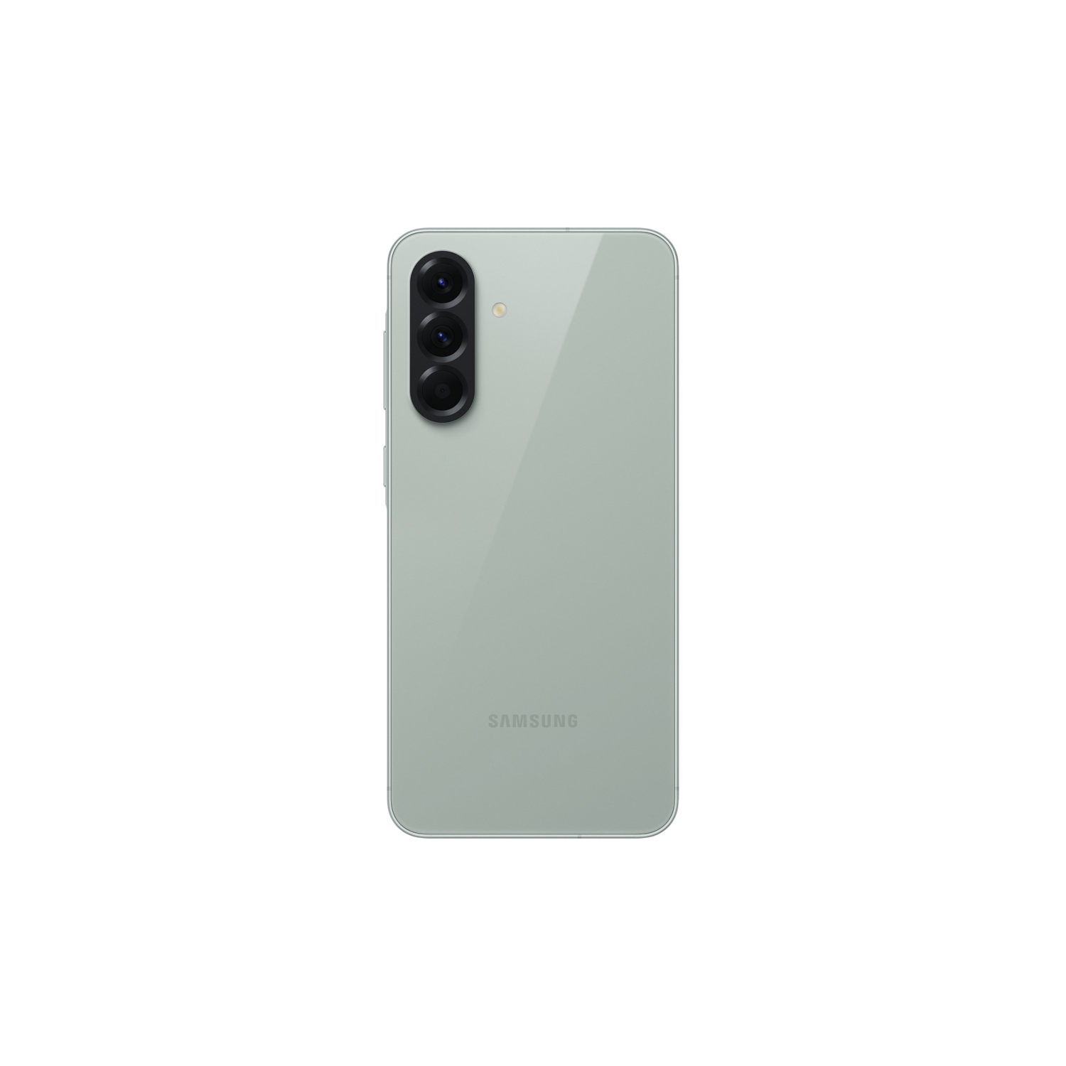 A green smartphone with three rear camera lenses.