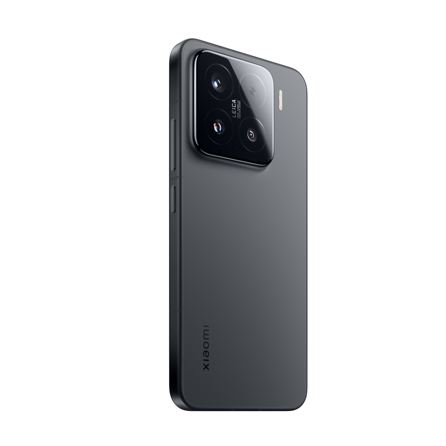 Een grijze telefoon met drie camera's en het woord Xiaomi.