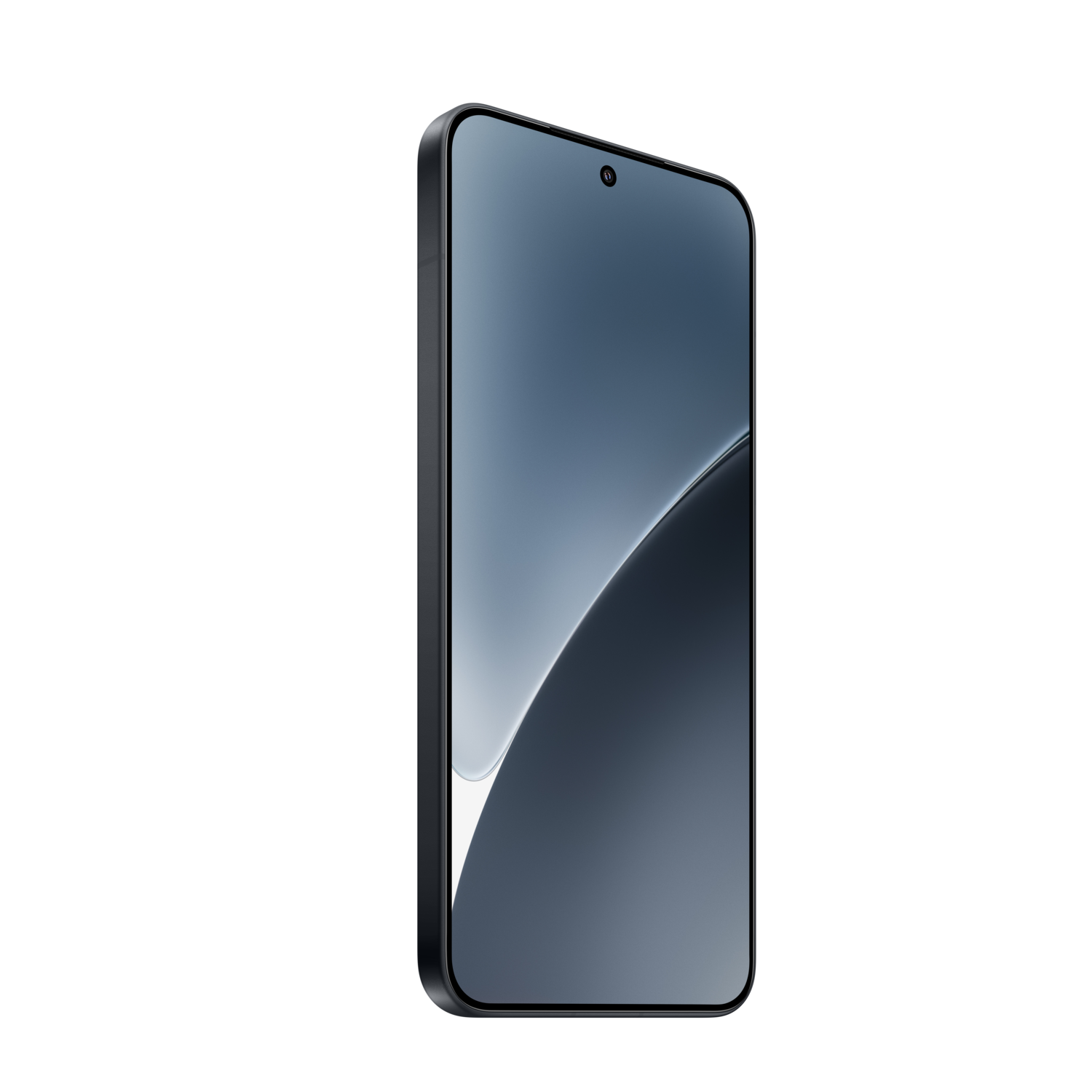 Een smartphone op een zwarte achtergrond, met het scherm dat een donker, gebogen patroon weergeeft.