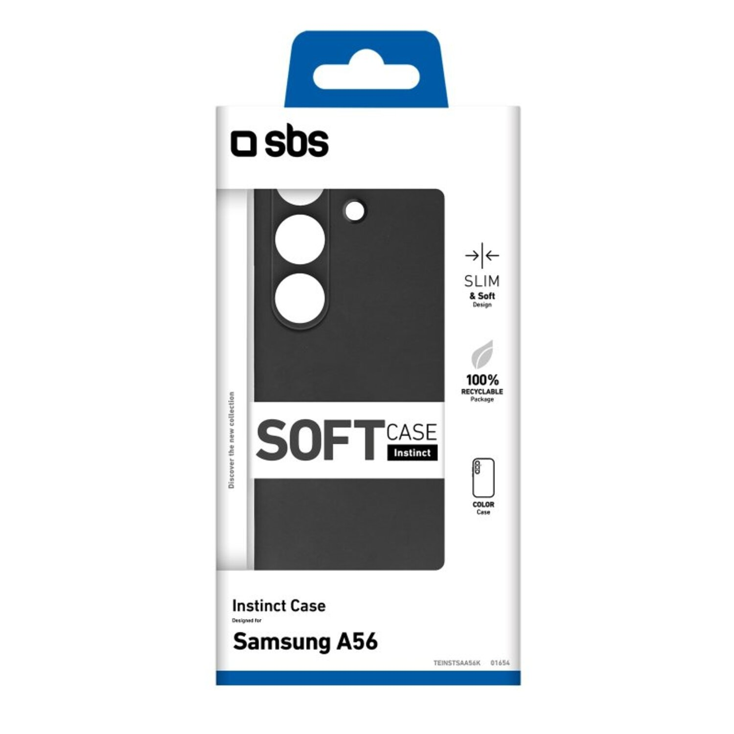 Coque souple noire pour Samsung A56 dans son emballage.
