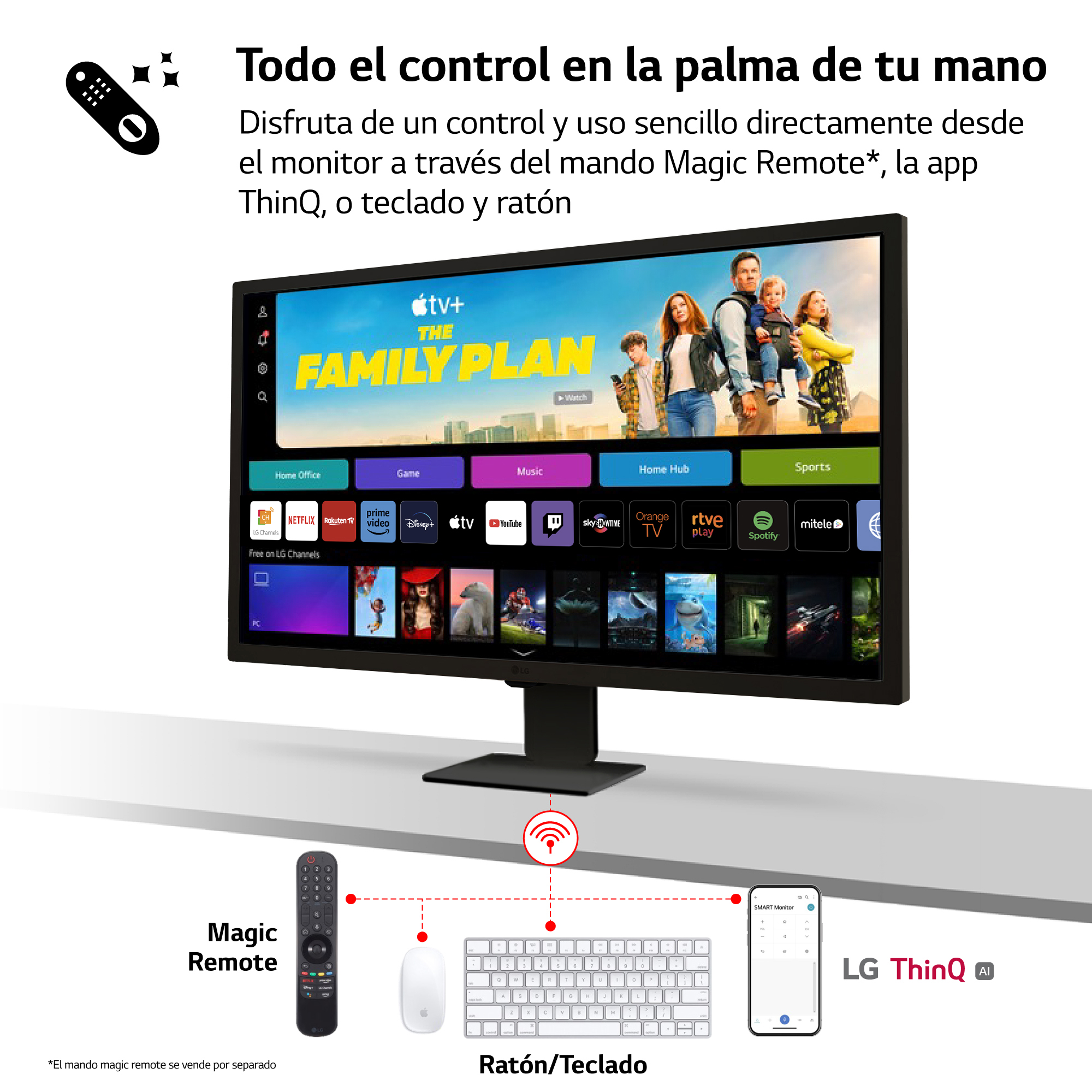 Pantalla del monitor mostrando la interfaz de una app de TV.