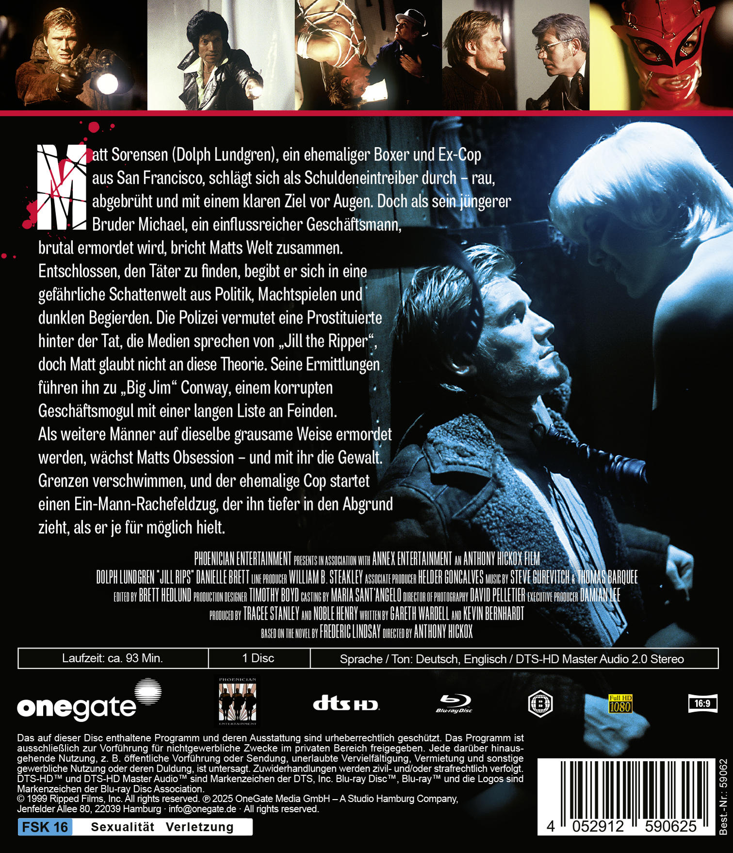 Filmcover eines Mannes mit Narbe und einer Frau. Text in Deutsch und Englisch. Der Hintergrund ist dunkel.
