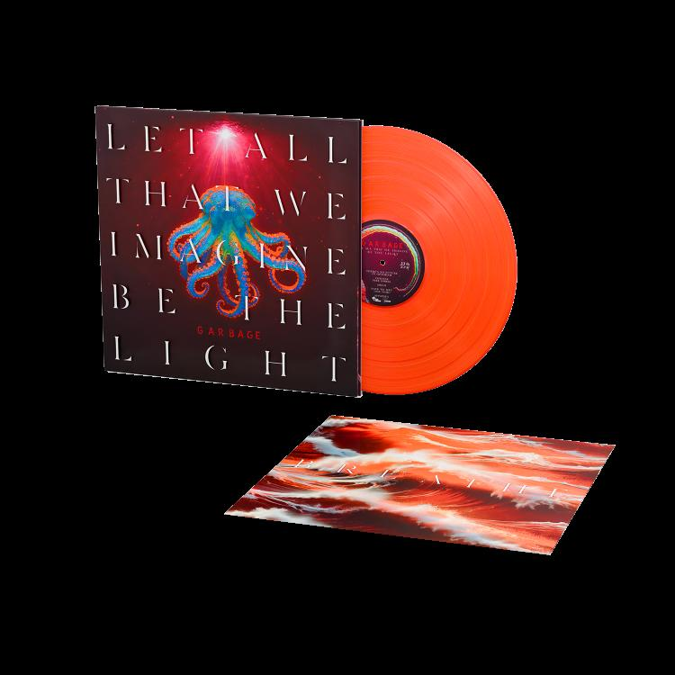 Vinyl-Schallplatte mit buntem Oktopus auf dem Cover und roter Platte.