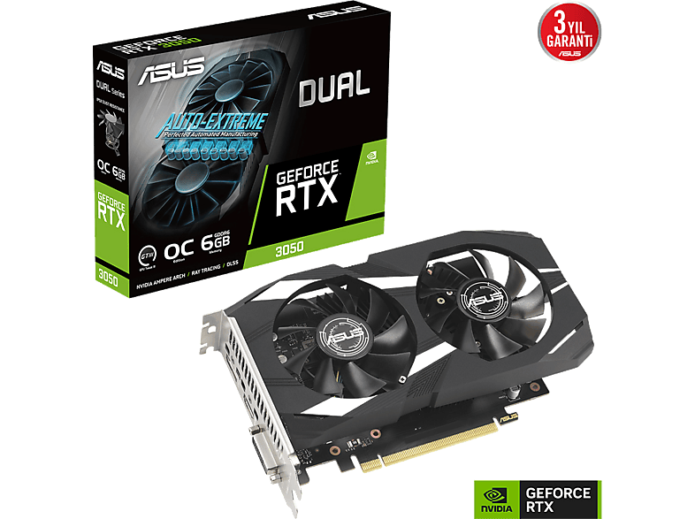 ASUS Dual RTX3050 O6G 6GB GDDR6 96bit OC 1537MHz Ekran Kartı