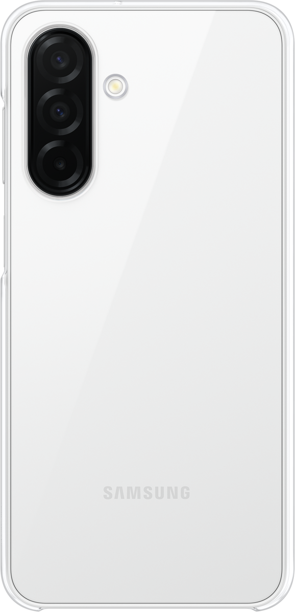 Un telefono bianco con una configurazione a tripla fotocamera sul retro.