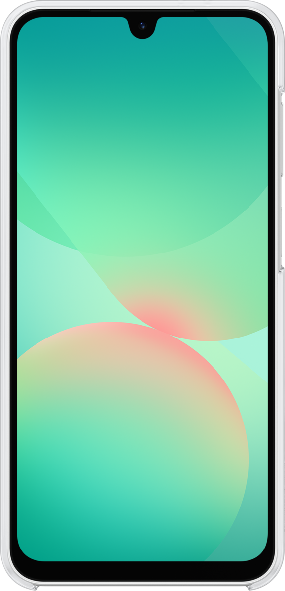 Telefono bianco con un design astratto verde e rosa sullo schermo.