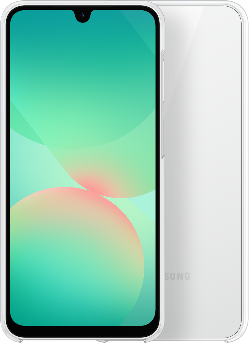 L'immagine mostra uno smartphone bianco con uno sfondo verde e rosa.