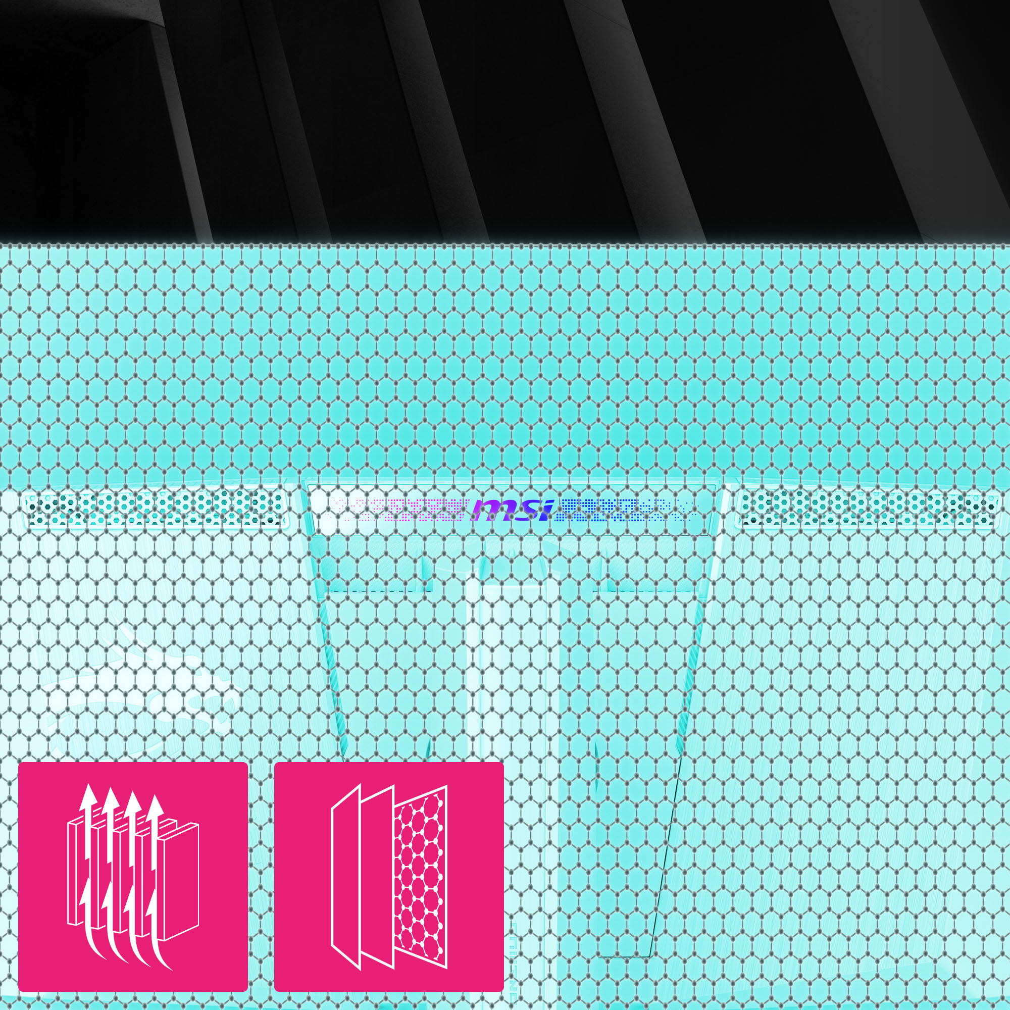 Abstraktes Bild eines Belüftungssystems mit Wabenmuster und Filterelementen.