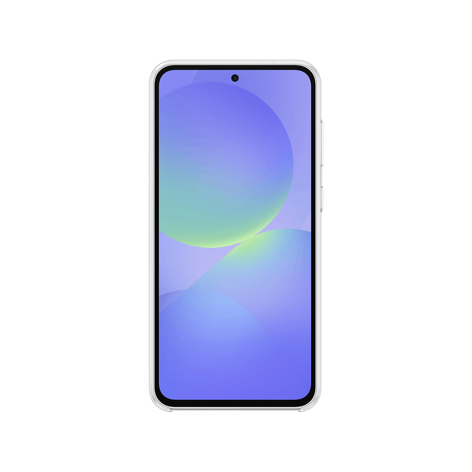 Smartphone con pantalla con gradiente azul y verde, marco blanco, fondo negro.
