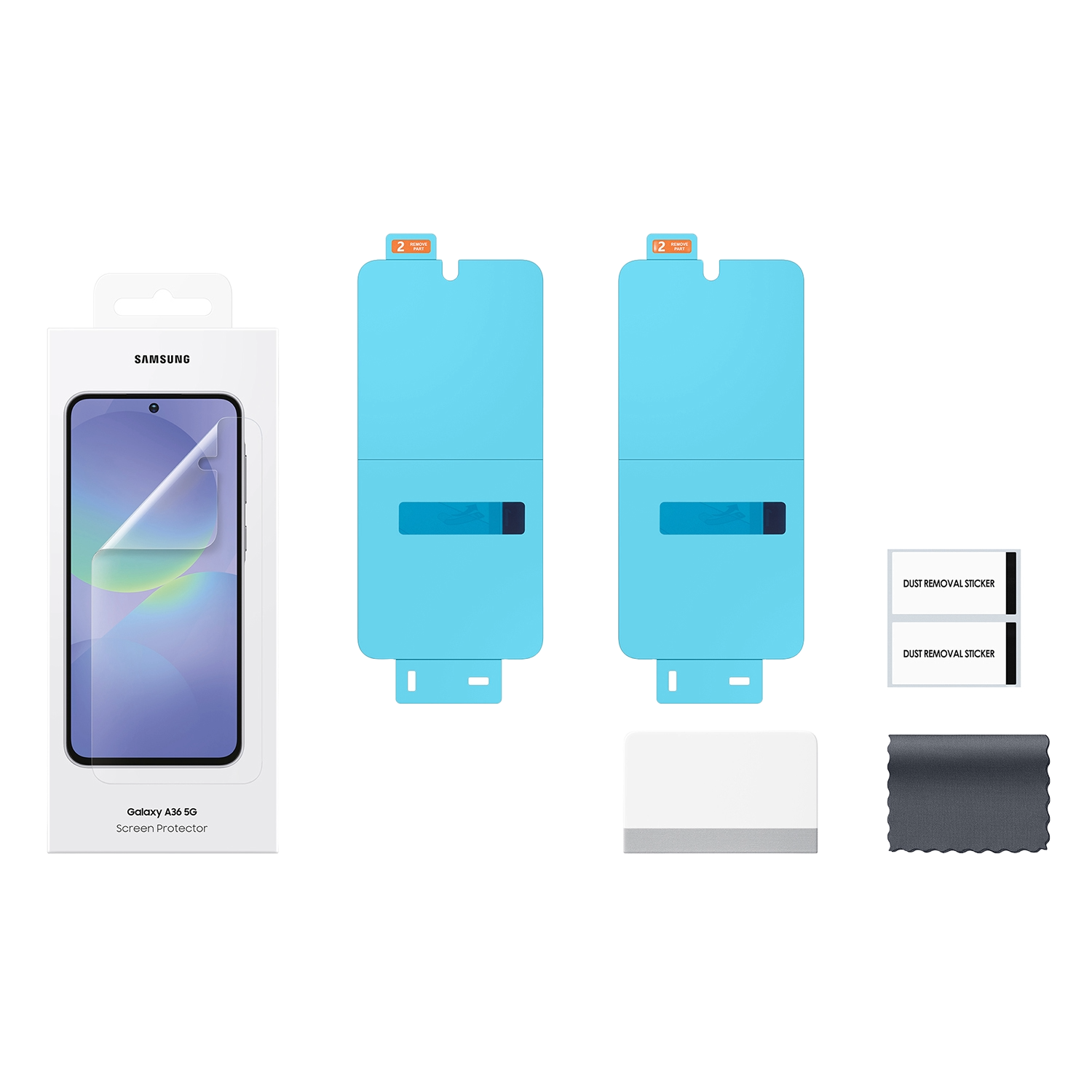 Kit de protector de pantalla con embalaje y herramientas de aplicación.