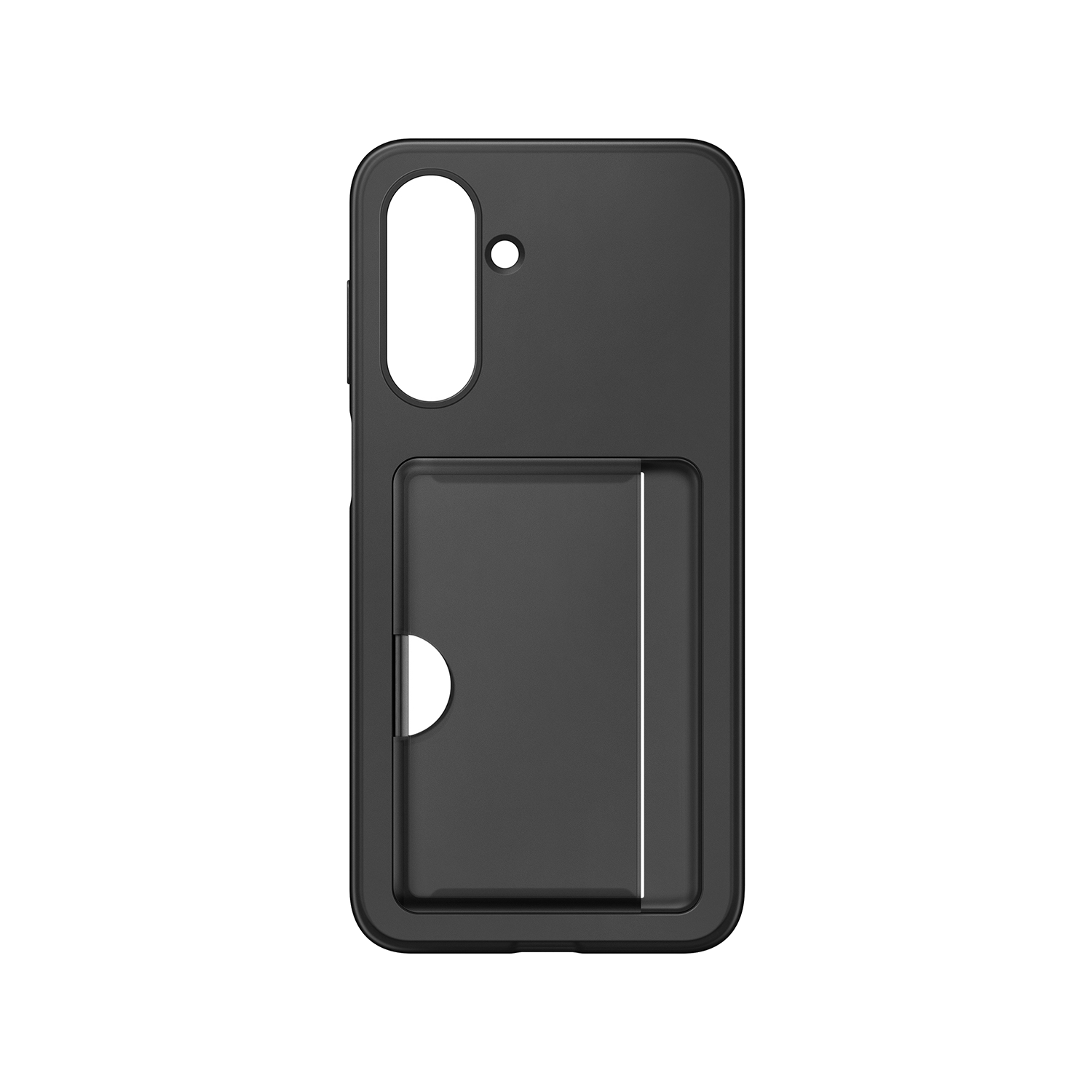 Funda de teléfono negra con diseño tipo cartera, con ranura para tarjetas.