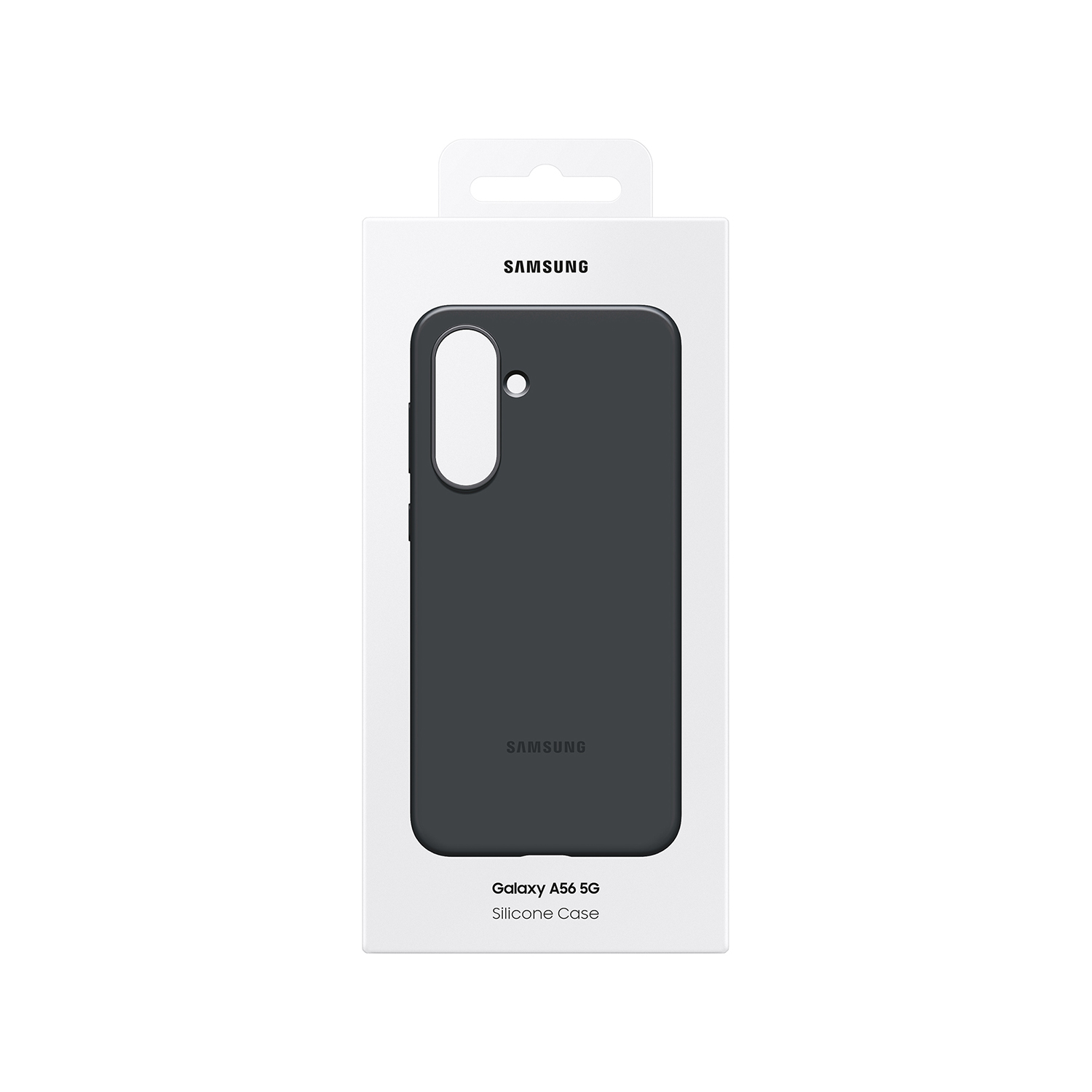 Embalaje de la funda de silicona Samsung Galaxy A56 5G, gris oscuro.