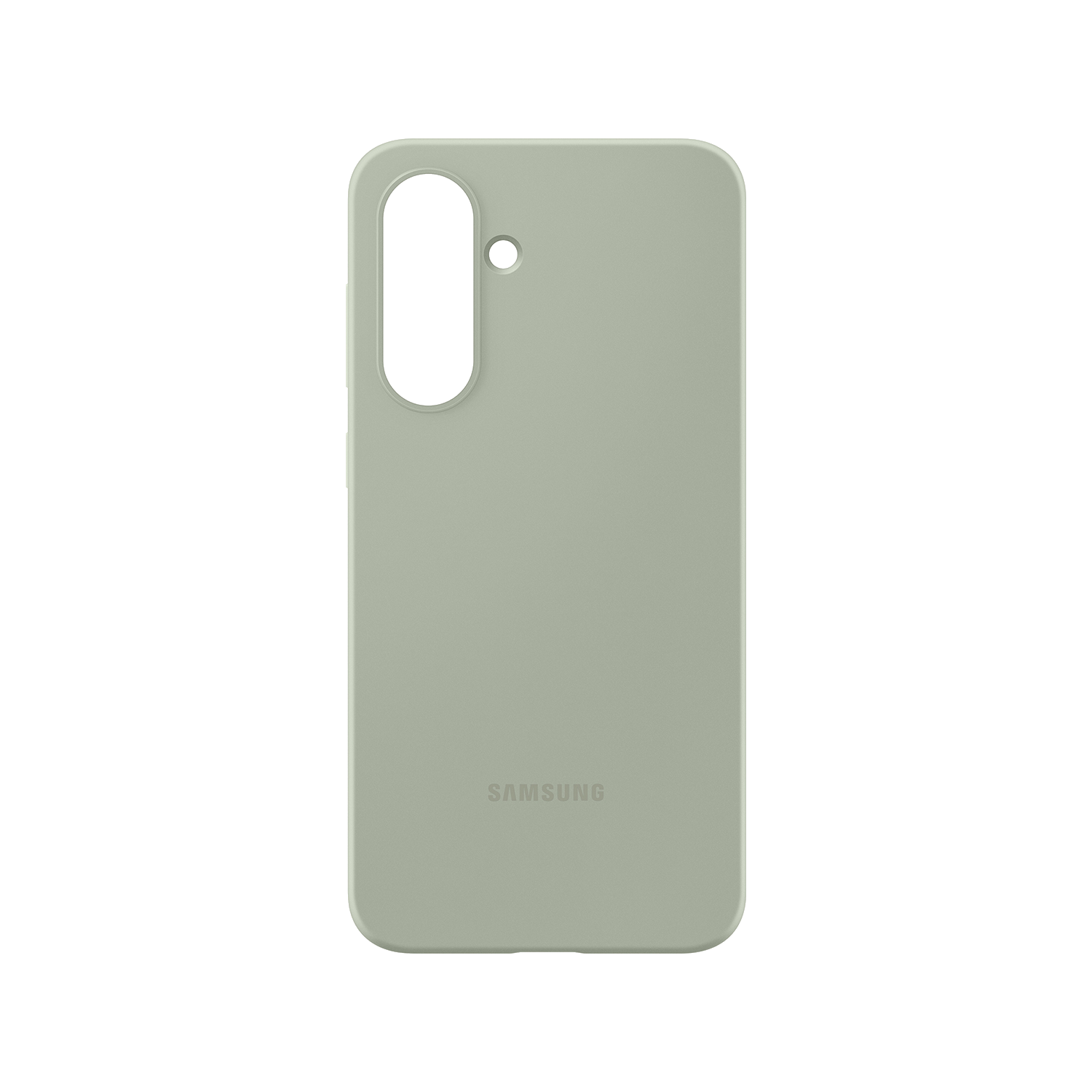 Una funda de teléfono verde claro sobre un fondo negro, logotipo de Samsung.