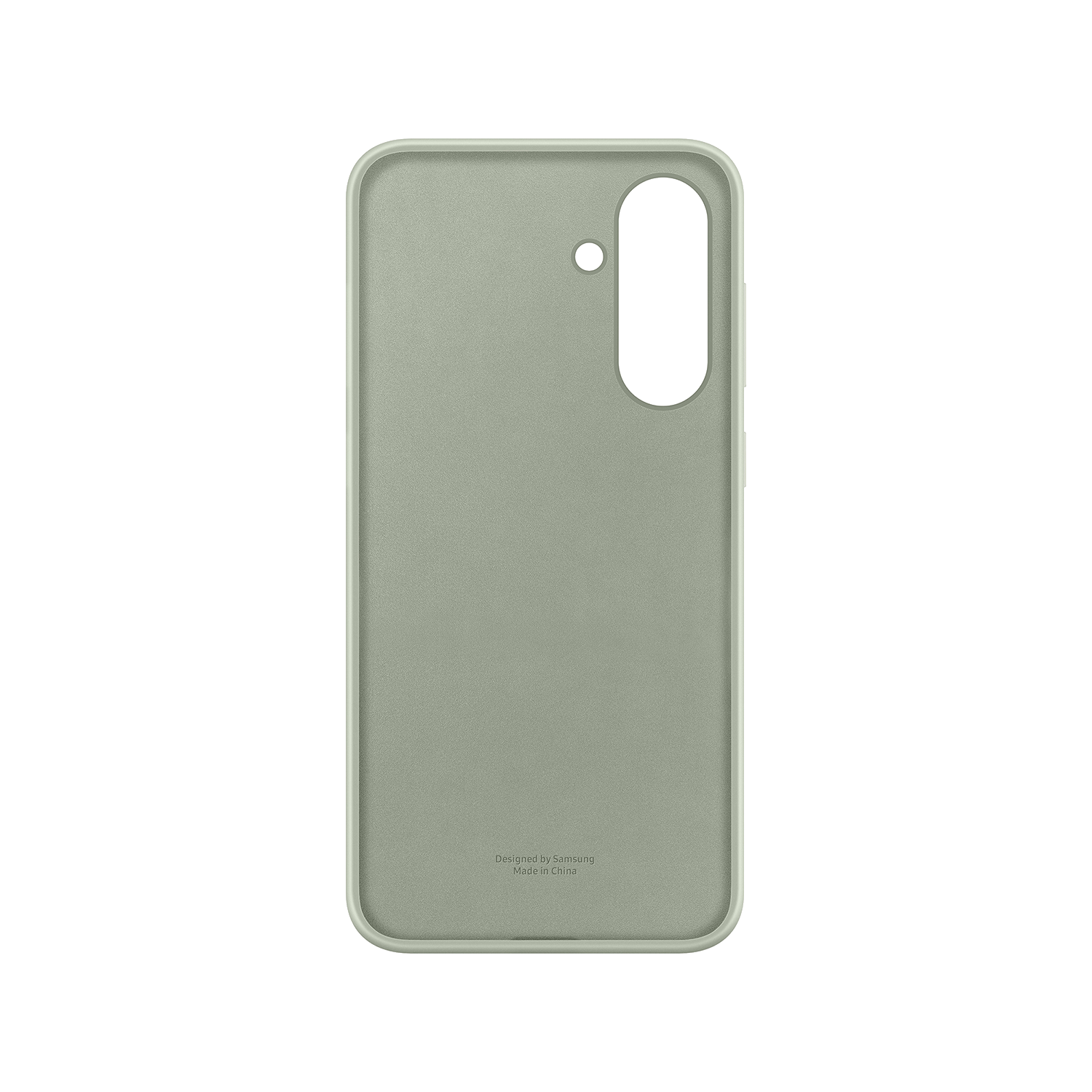 Funda de teléfono verde. La funda tiene un orificio para la cámara y el logotipo de Samsung.