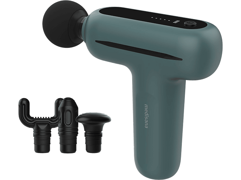 Medisana MG 200 Mini Massagepistole, mit 4 Ausätzen, Graugrüne Akzentfarbe