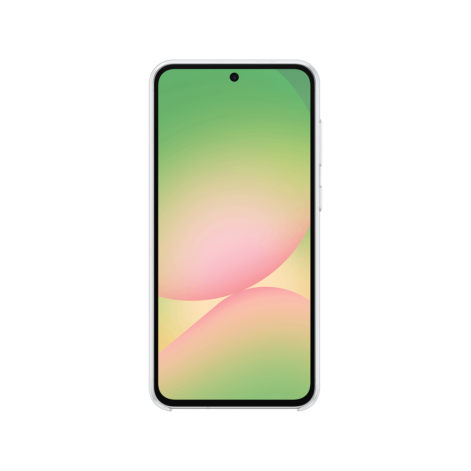 Un teléfono con una pantalla que muestra un gradiente de colores. El teléfono tiene un marco blanco.
