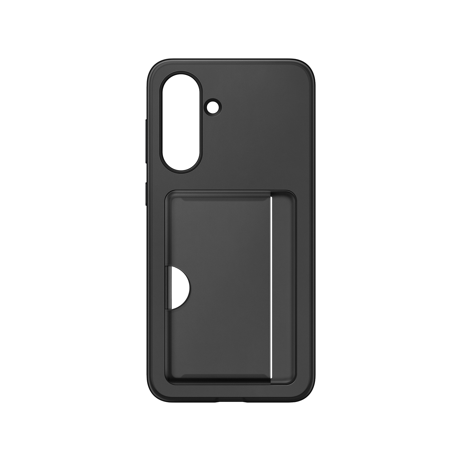 Funda de teléfono negra con un recorte para tarjetero.