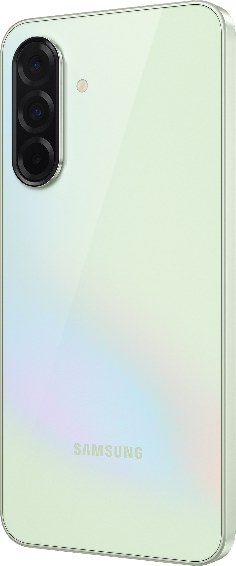 Fehér okostelefon hátlap. Három kamera, vaku és a Samsung logója látható. A háttér fekete.