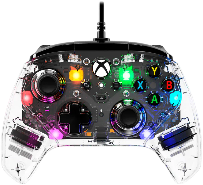 HP HyperX Clutch Gladiate vezetékes gamepad, RGB, PC, XBOX, átlátszó (7D6H2AA)