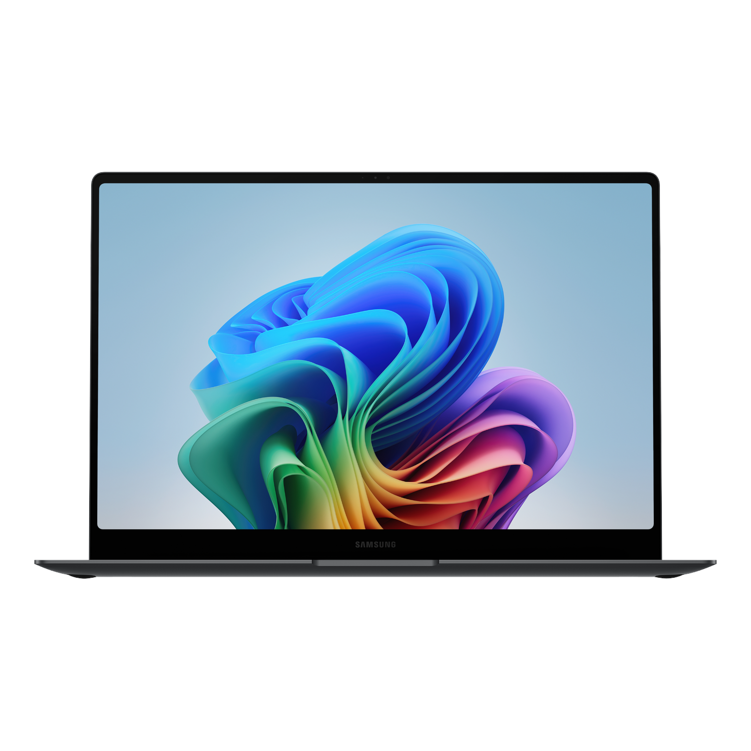 Un portátil con una imagen abstracta vibrante y colorida en la pantalla.