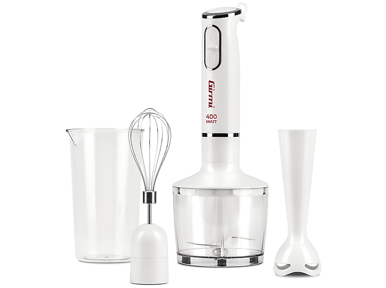 FRULLATORE AD IMMERSIONE GIRMI Mixer ad immersione kit, Potenza massima 400 W, Recipiente da 700 l, Livelli di potenza 2 velocità, Bianco