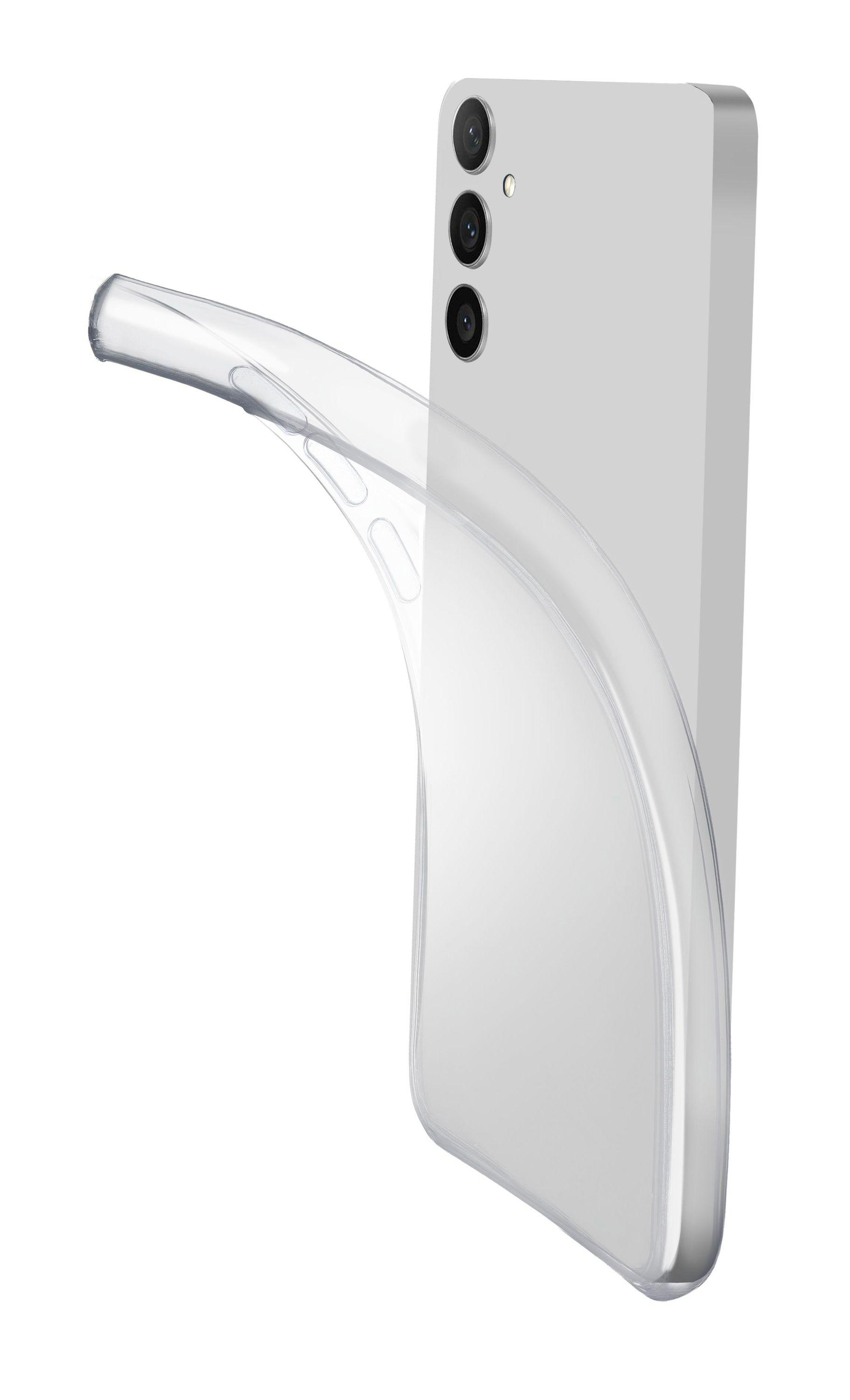 Eine transparente Handyhülle schützt ein weißes Telefon, zeigt ein gebogenes Design und Kameralinsen.
