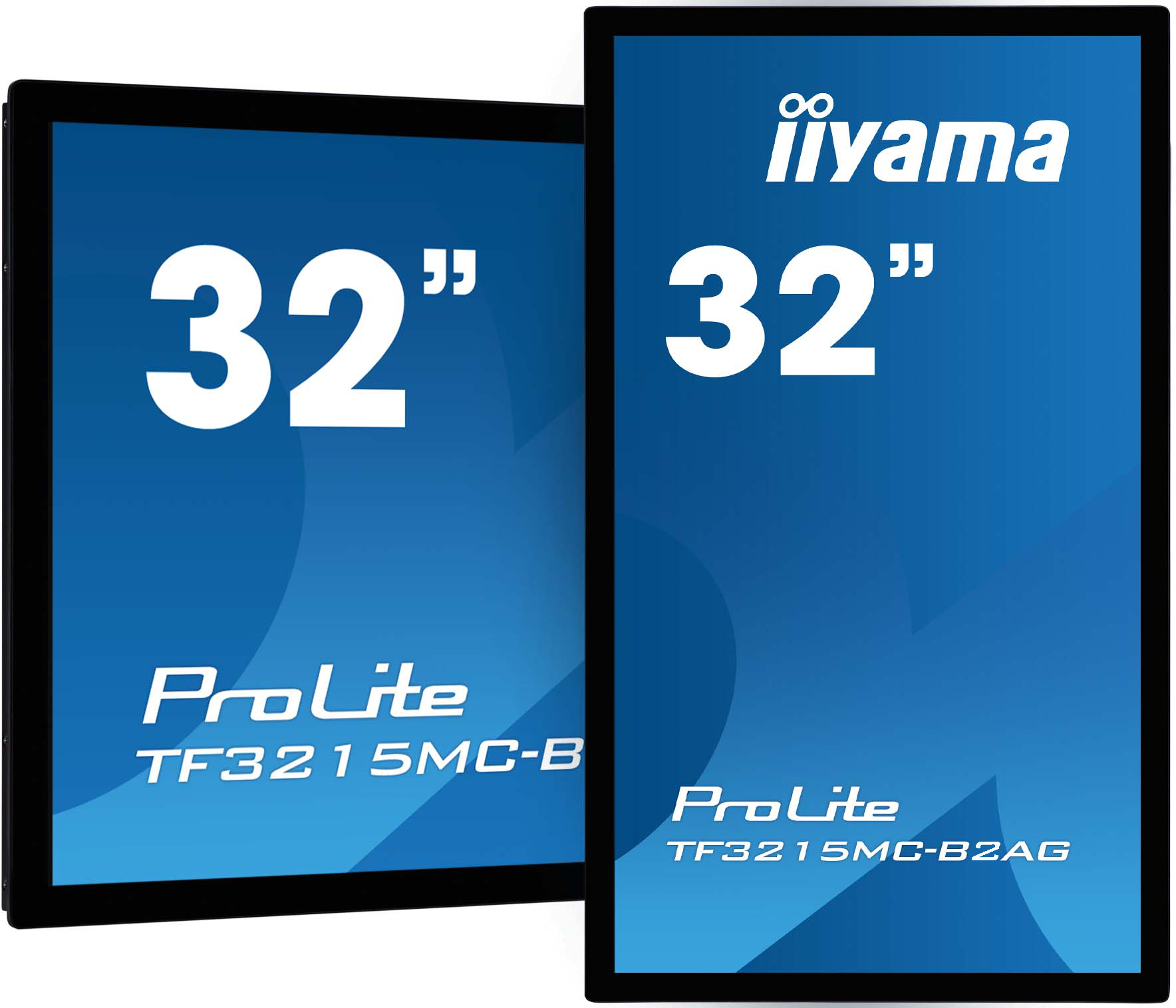 Zwei 32-Zoll-iiyama ProLite Monitore. Text und Logo sind auf den Bildschirmen sichtbar.