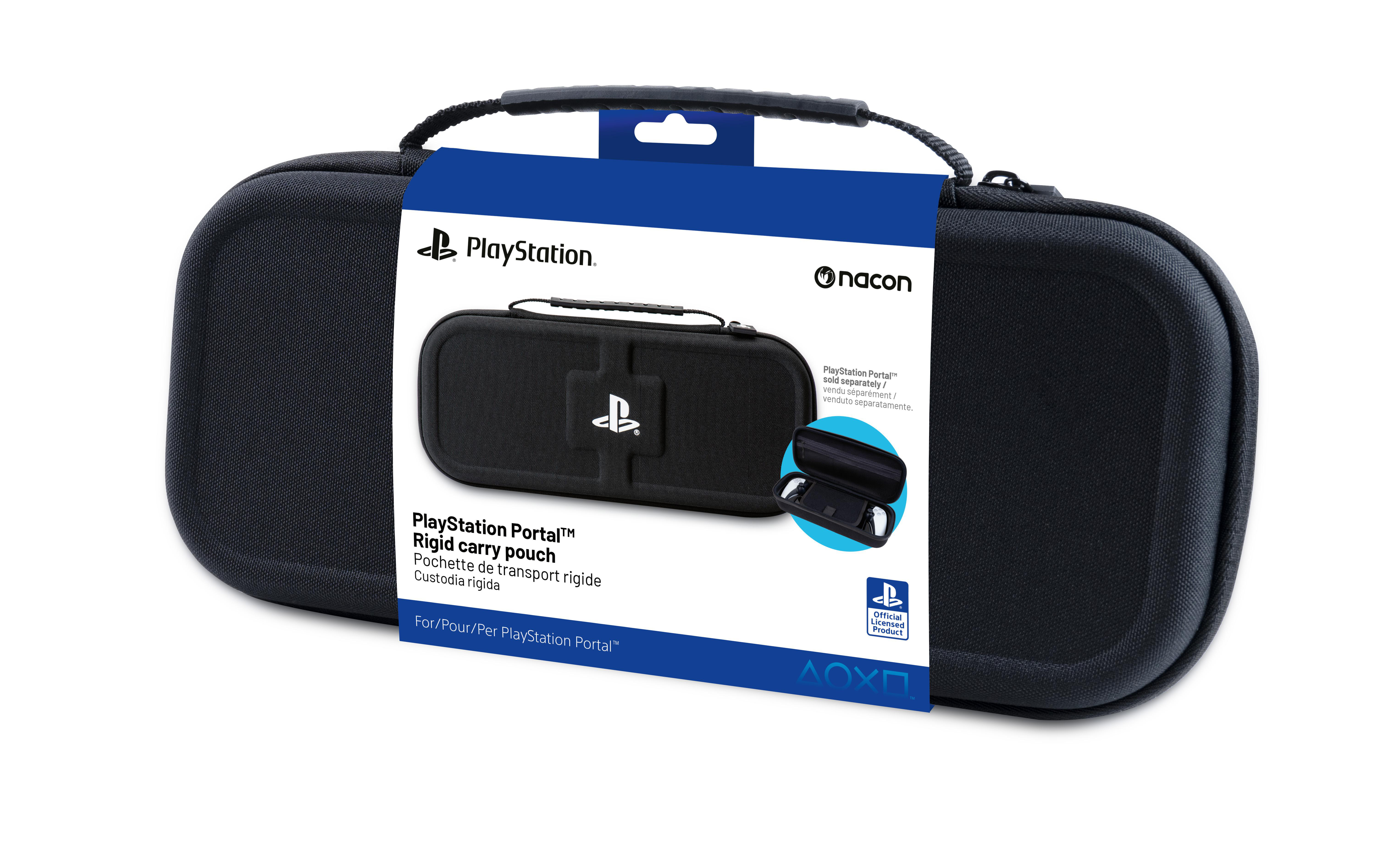 Eine schwarze Tragetasche mit PlayStation-Logo und dem Produktnamen PlayStation Portal.
