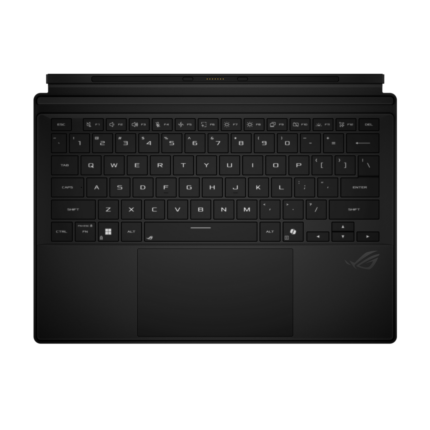 Un teclado negro. El teclado es un teclado de portátil.