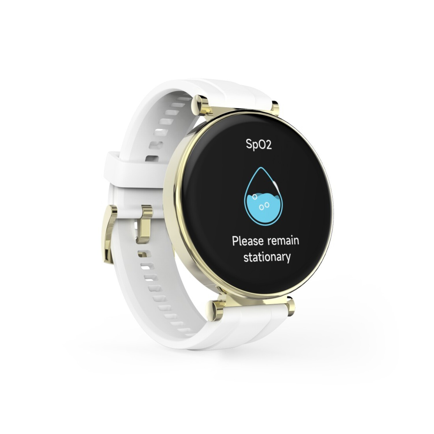 Smartwatch met SpO2 en een bericht om stil te blijven.