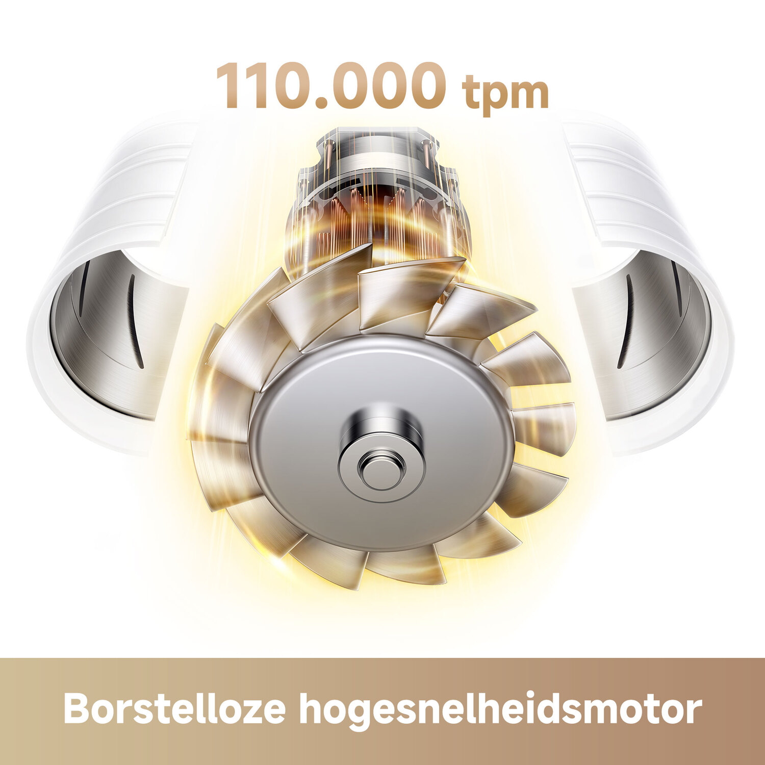 Een apparaatcomponent met tekst die de motor en snelheid beschrijft.