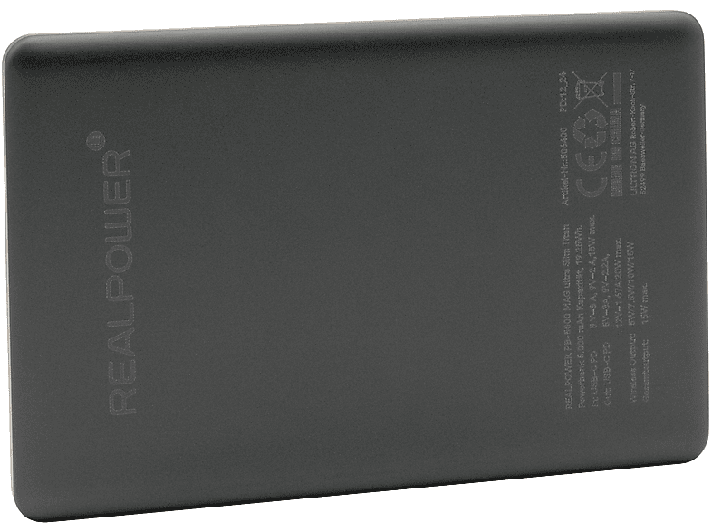 REALPOWER PB-5000 MAG Ultra Slim Powerbank 5000 mAh Schwarz/Titan