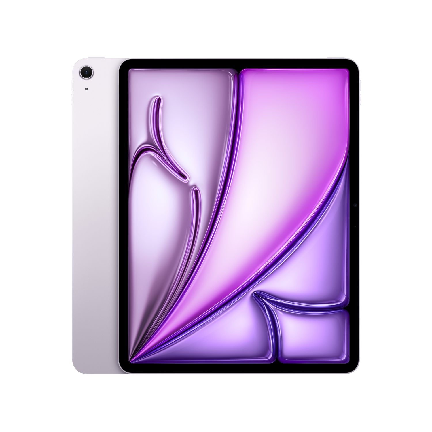 Un iPad argenté avec un design abstrait coloré sur son écran.
