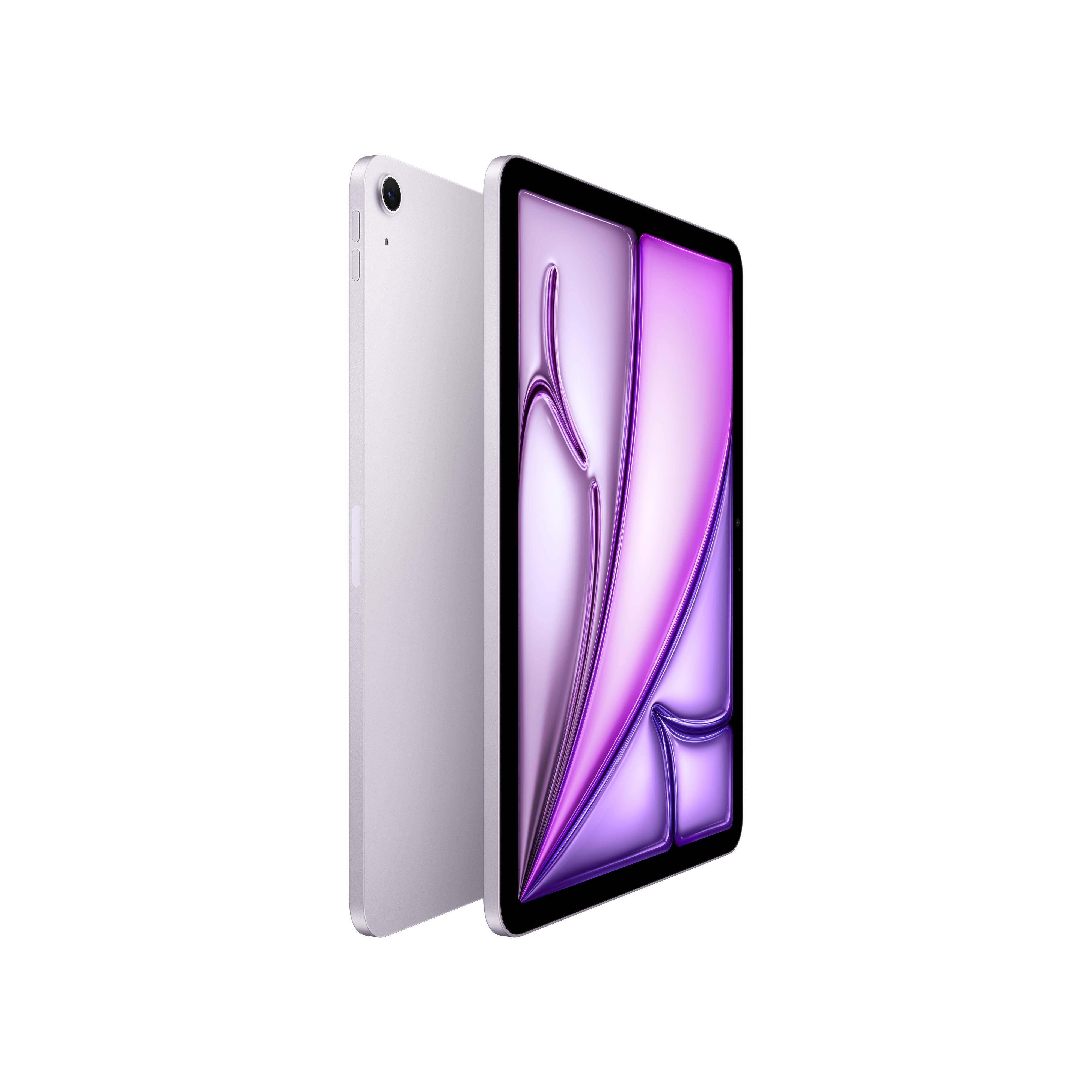 Ein weißes iPad steht neben einem anderen, beide zeigen einen lila-rosa Bildschirm.