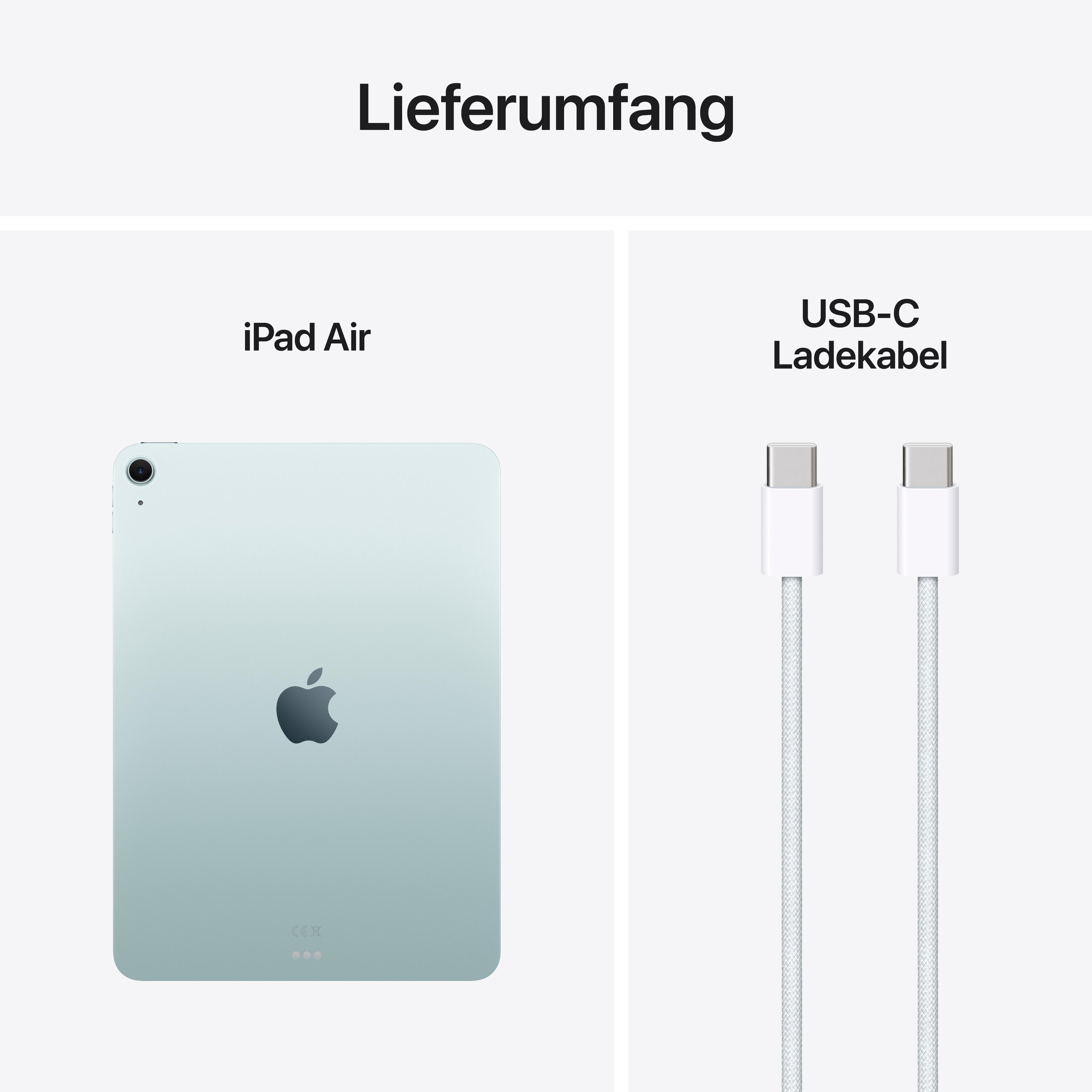 iPad Air und USB-C-Ladekabel auf weißem Hintergrund.