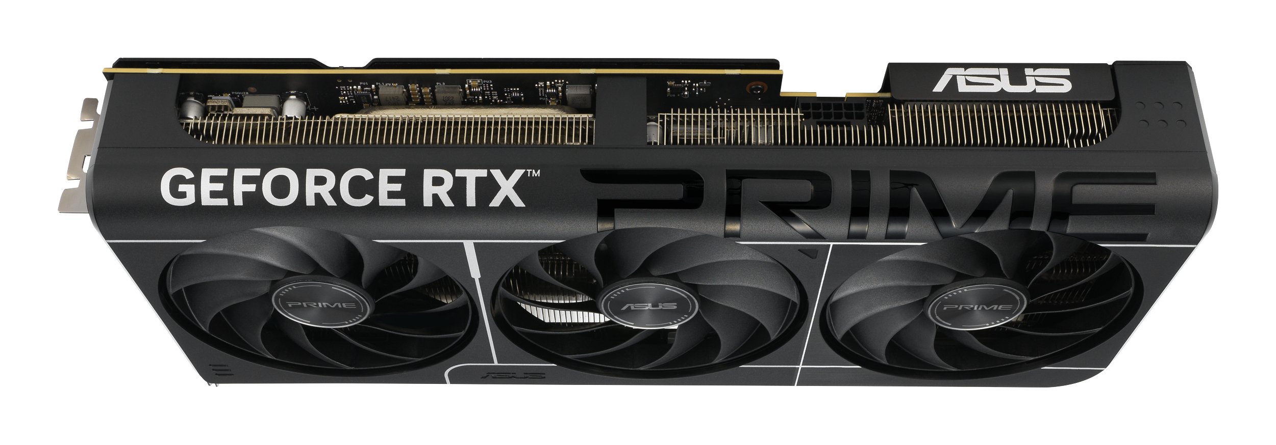 GeForce RTX Prime Grafikkarte mit drei Lüftern und ASUS-Branding.