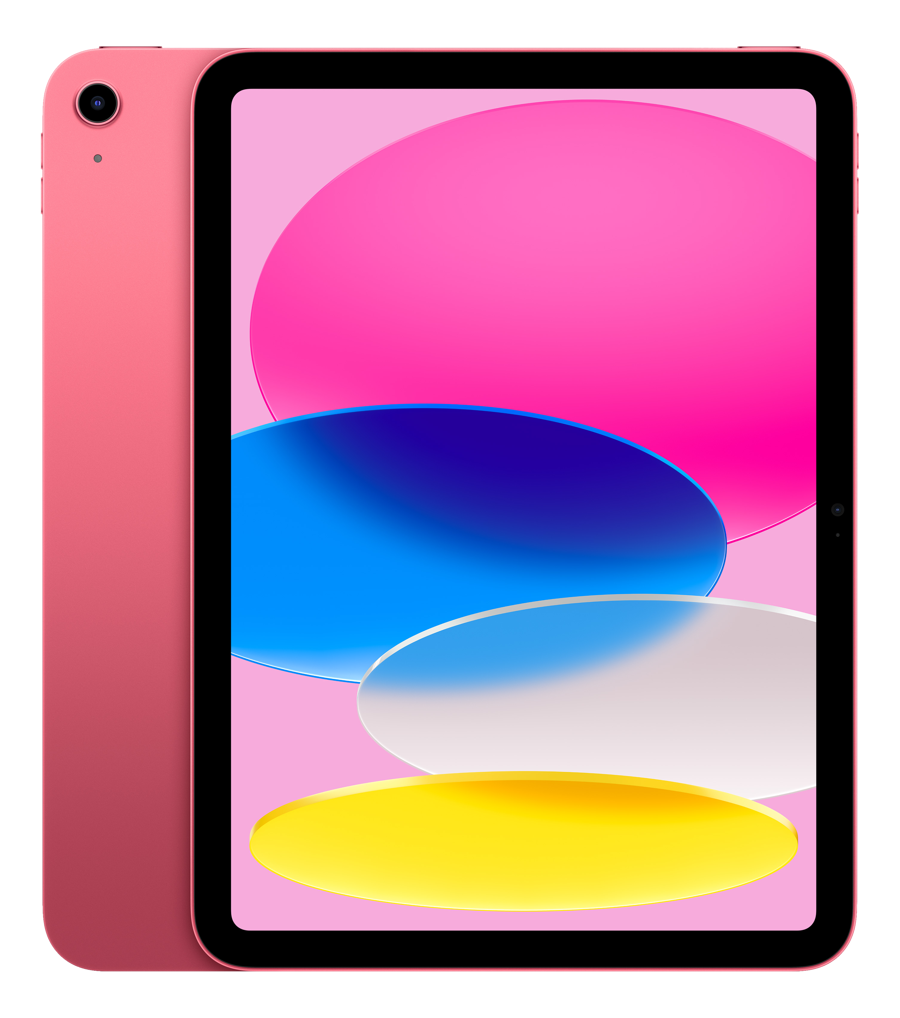 iPad rosa con uno sfondo astratto colorato sullo schermo.