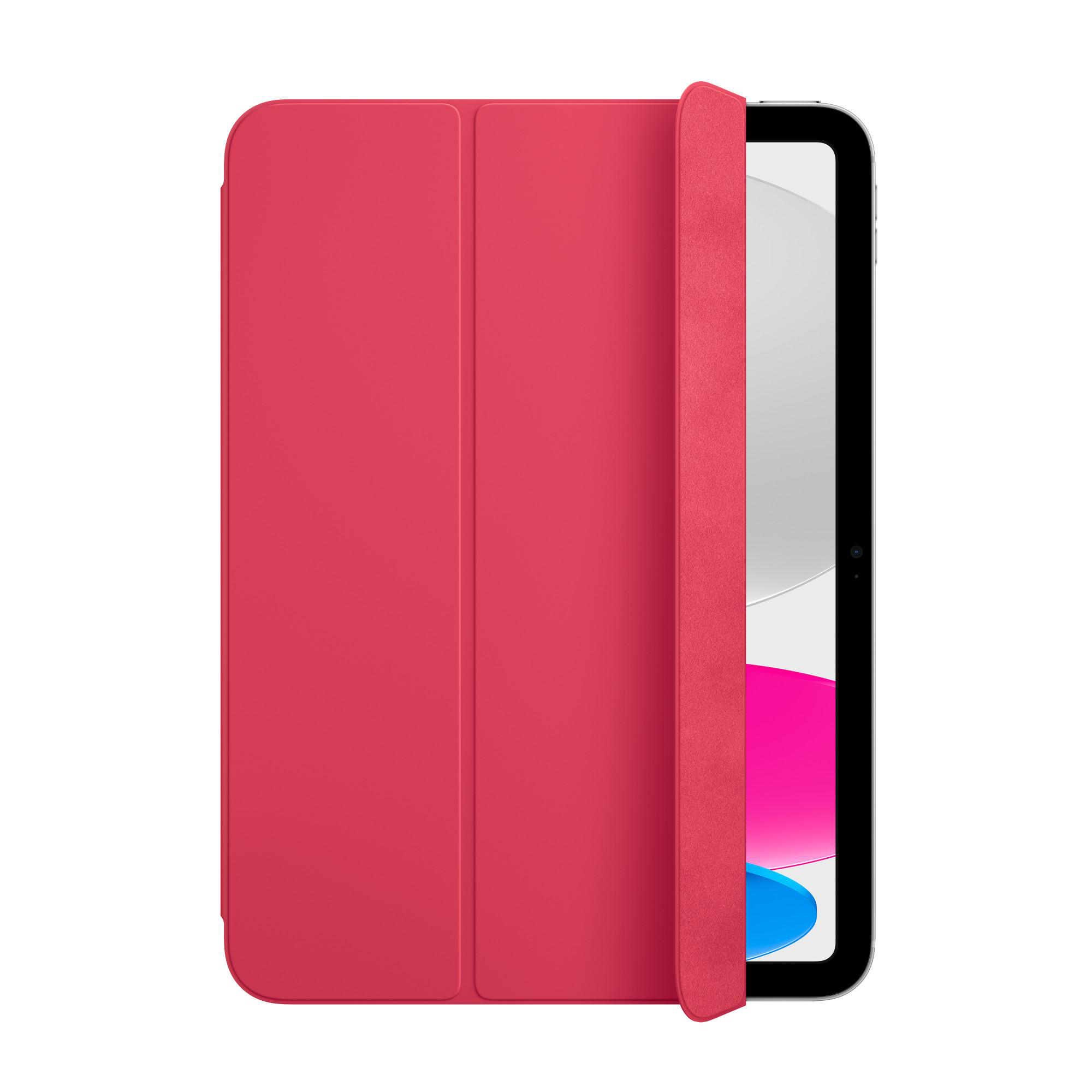 Rosa iPad-Hülle, geschlossen, mit einem Teil des Bildschirms sichtbar.
