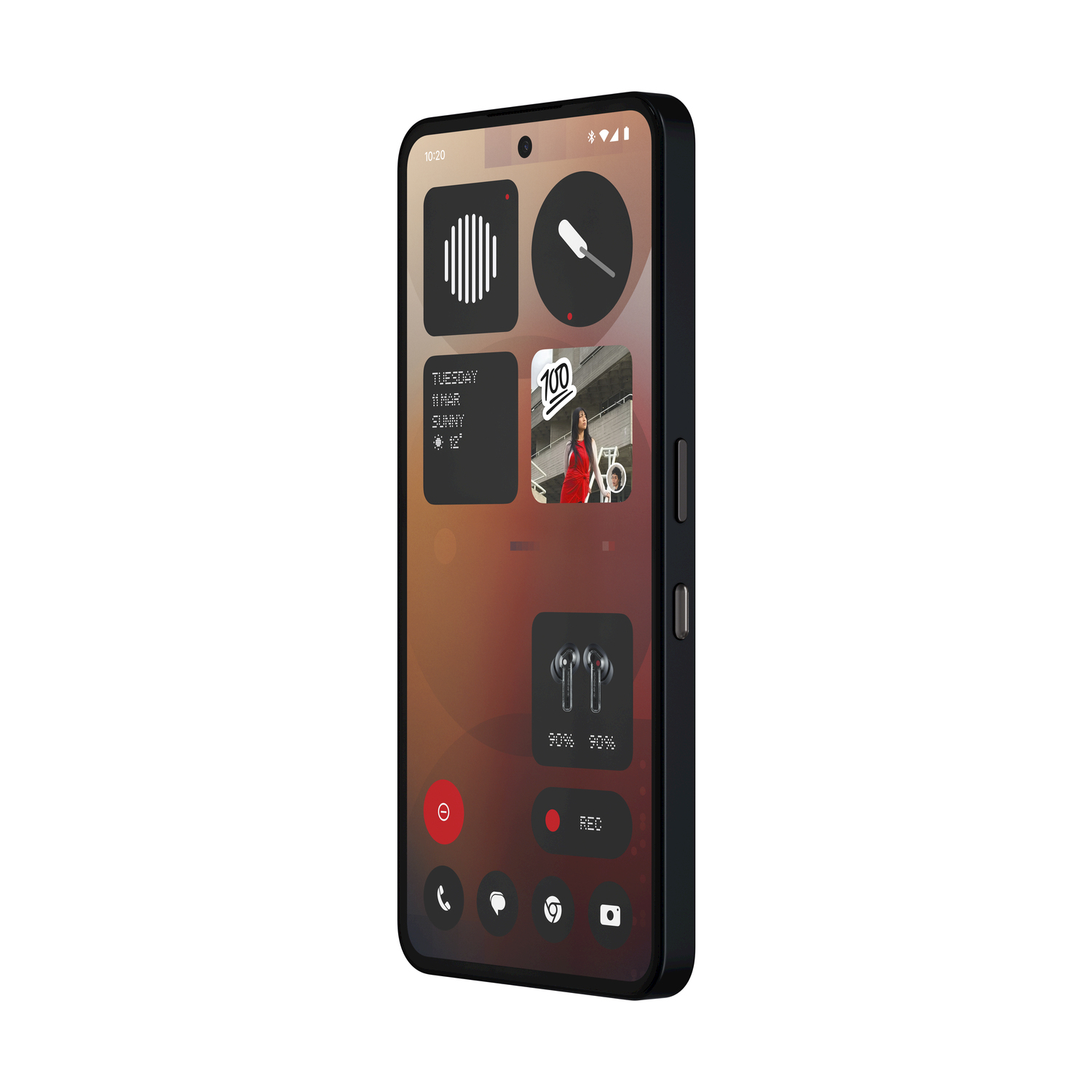 Uno smartphone nero che mostra una schermata iniziale con icone di app e widget.
