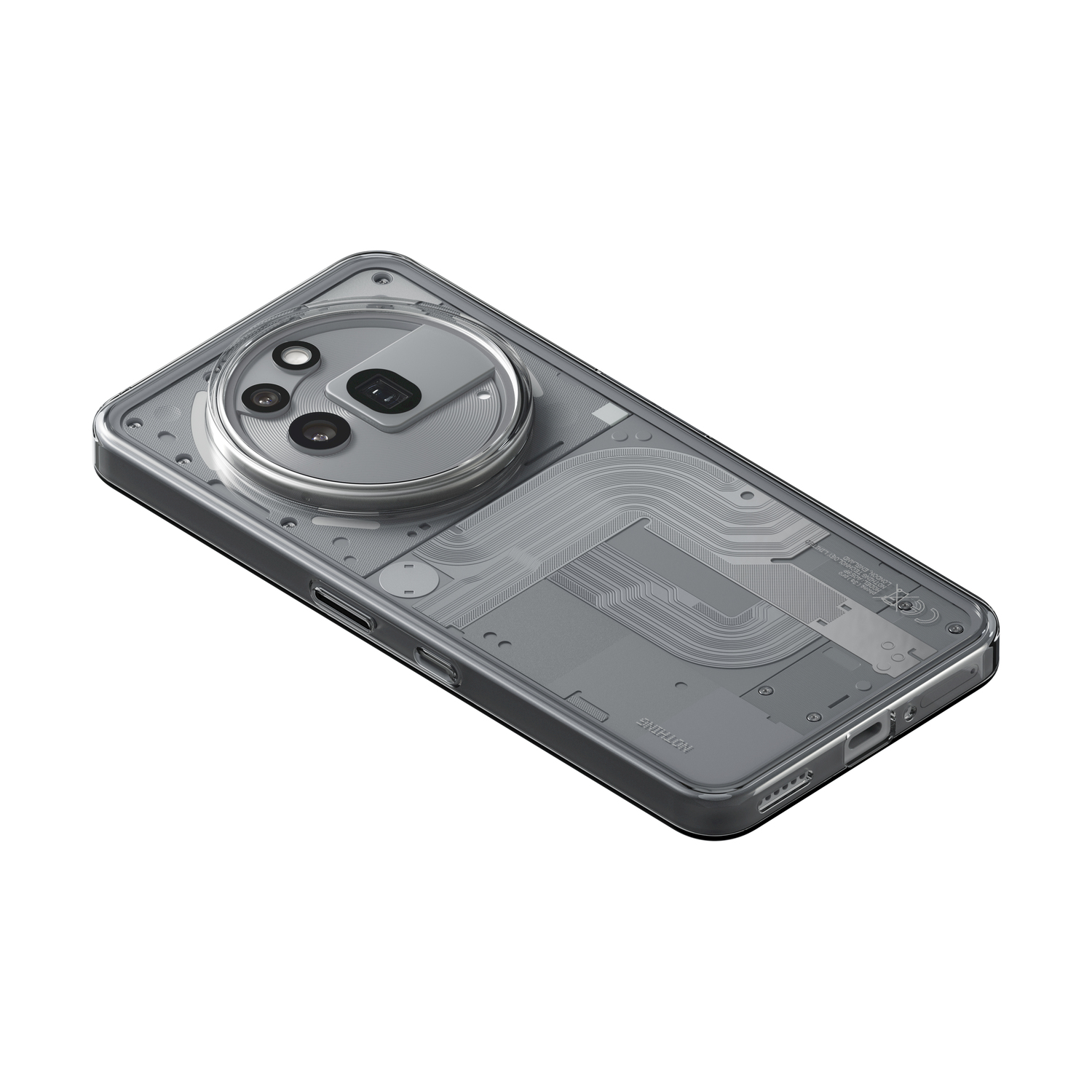 Un telefono con retro trasparente, che mostra i componenti interni.