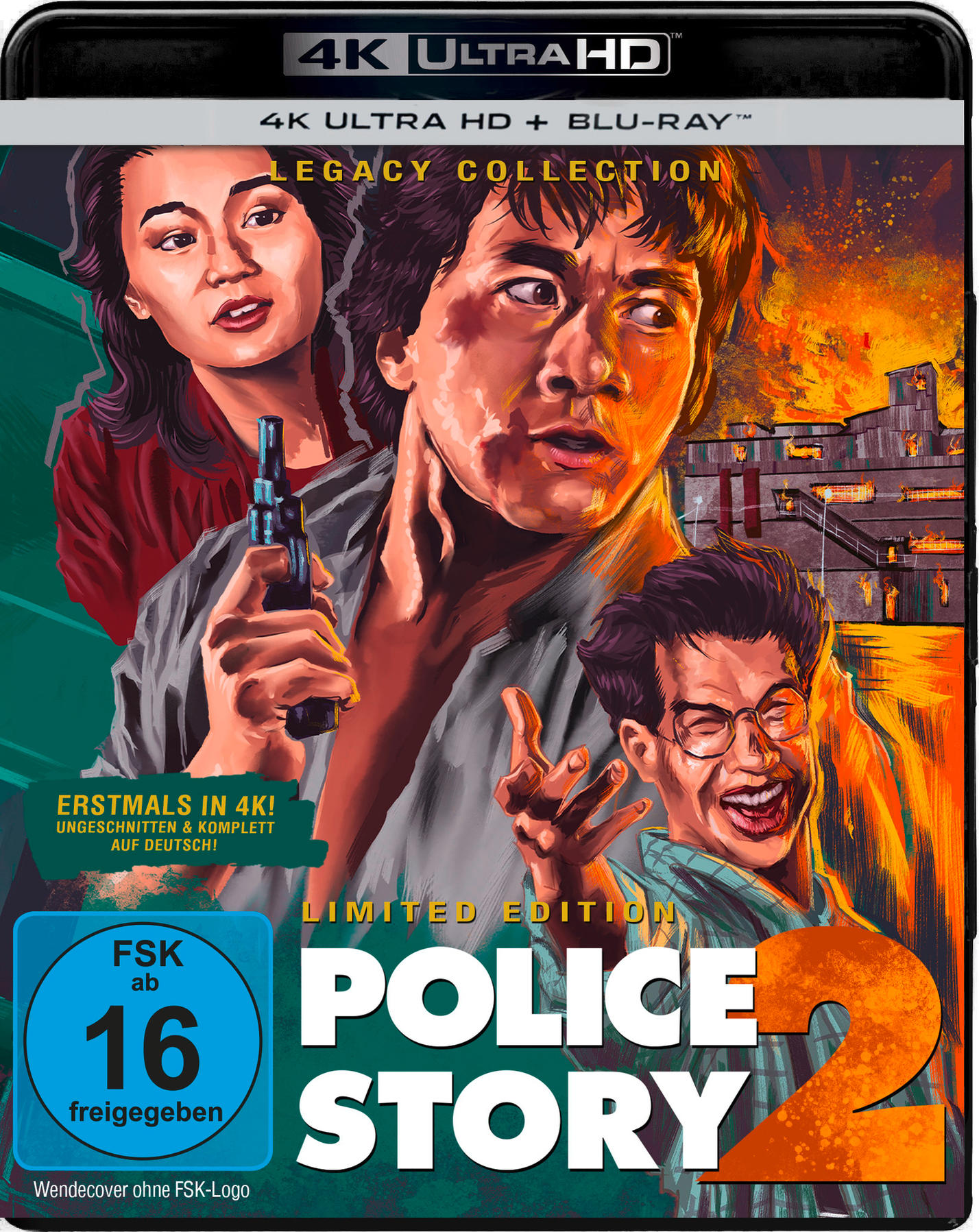 Police Story 2 DVD-Cover mit Jackie Chan mit einer Pistole und anderen Schauspielern.