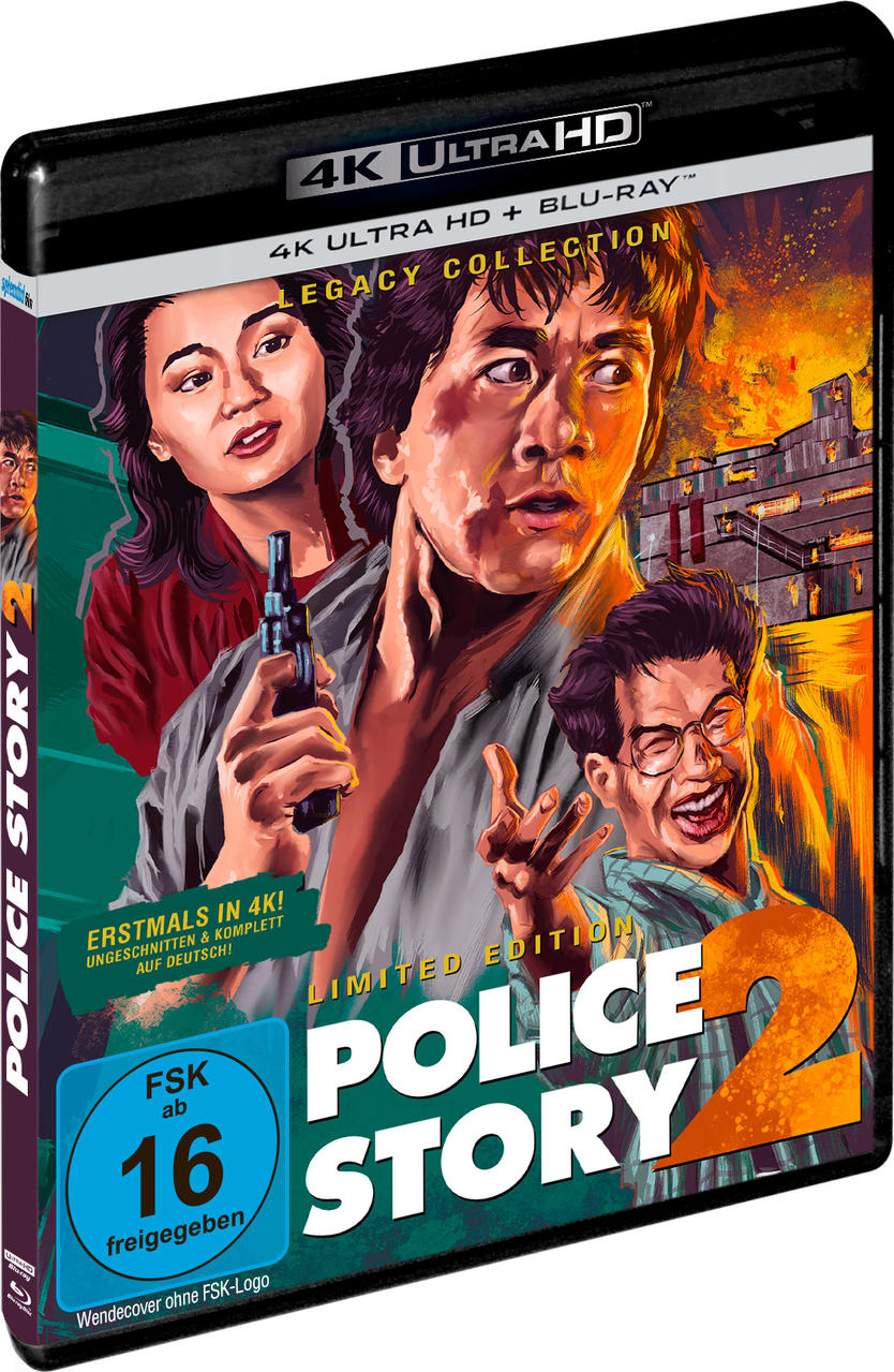 Filmcover: Jackie Chan, zwei andere Personen, eine Pistole und eine brennende Stadt.