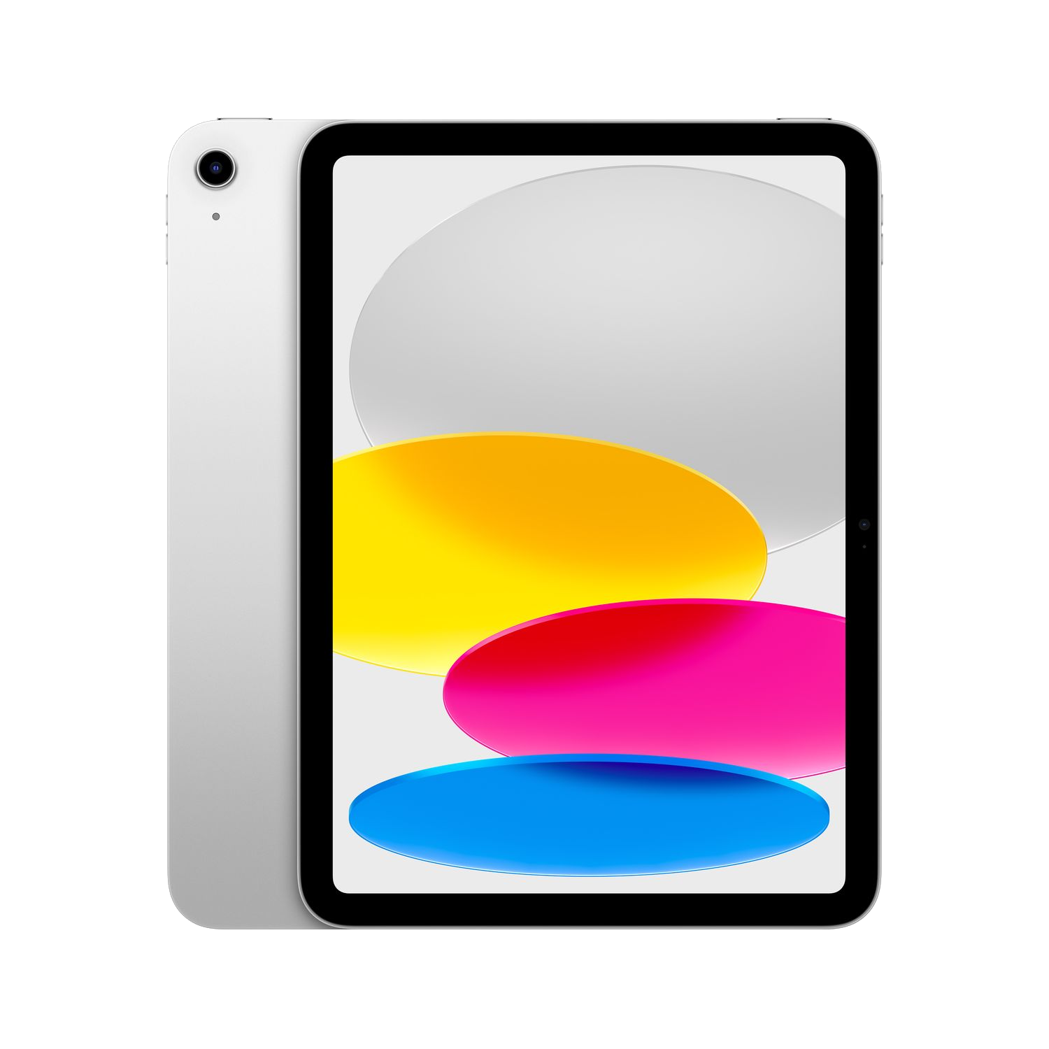 Tablette blanche avec un écran coloré. Le dos est blanc.
