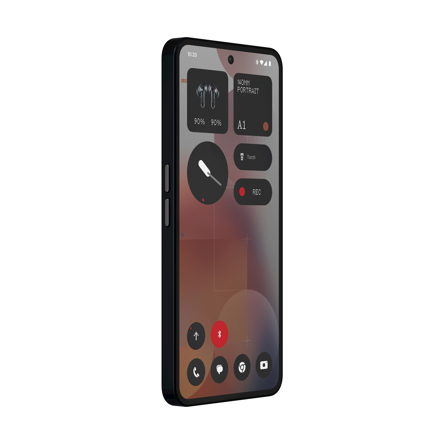 Un telefono nero con un'interfaccia colorata. L'interfaccia mostra icone di app e funzioni di controllo.