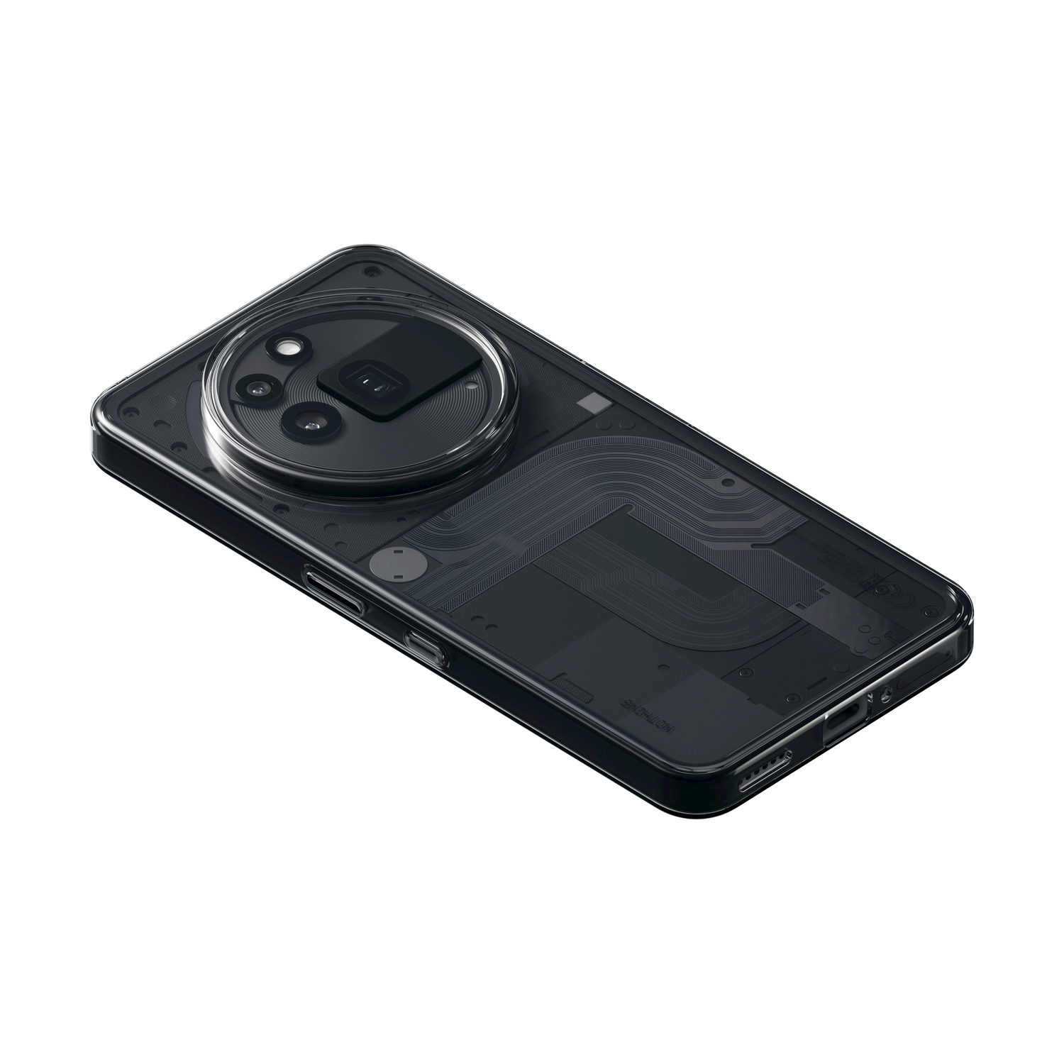 Retro di smartphone nero con componenti interni visibili.