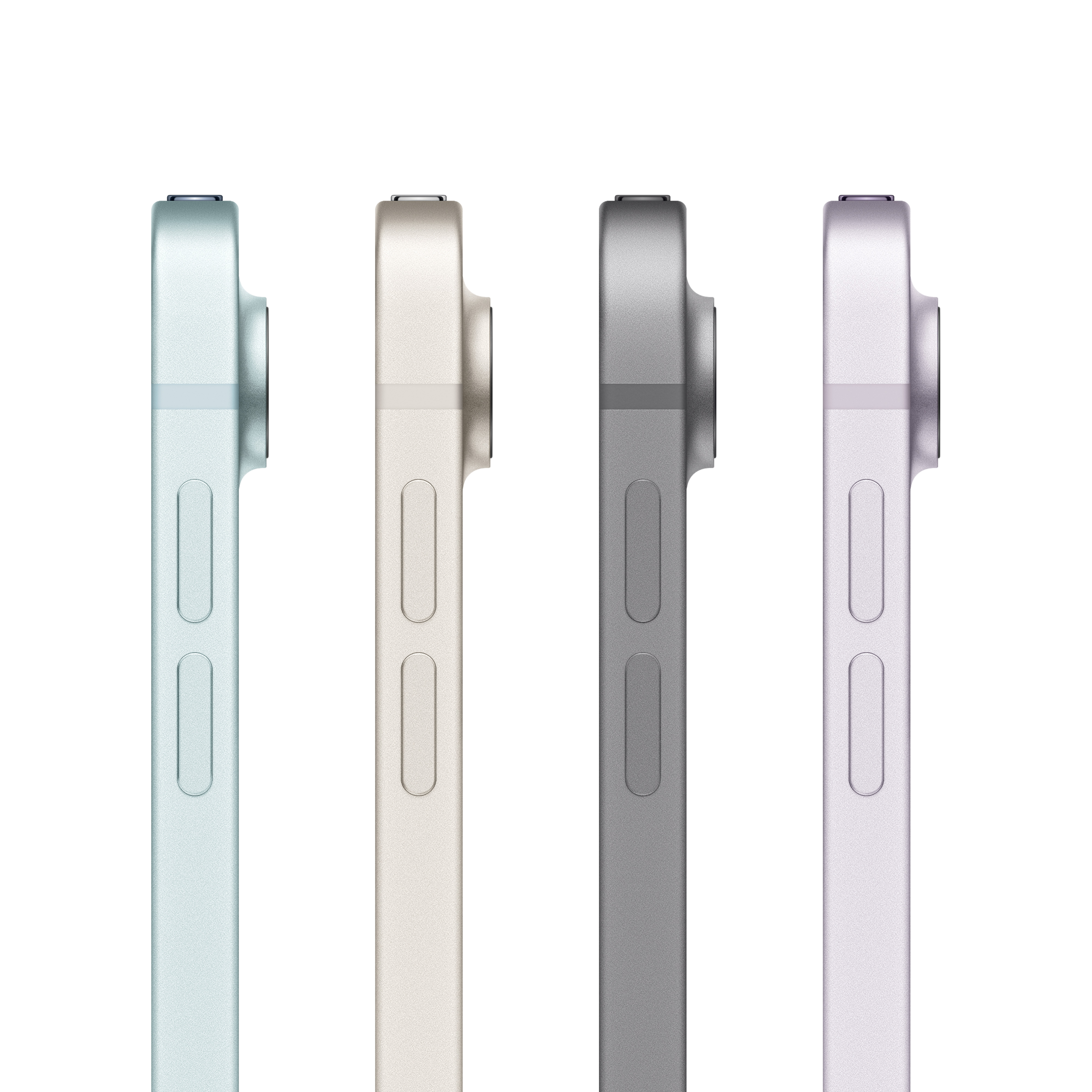 Quattro tablet visti di lato. Colori: verde, beige, grigio e lavanda. Sfondo bianco.