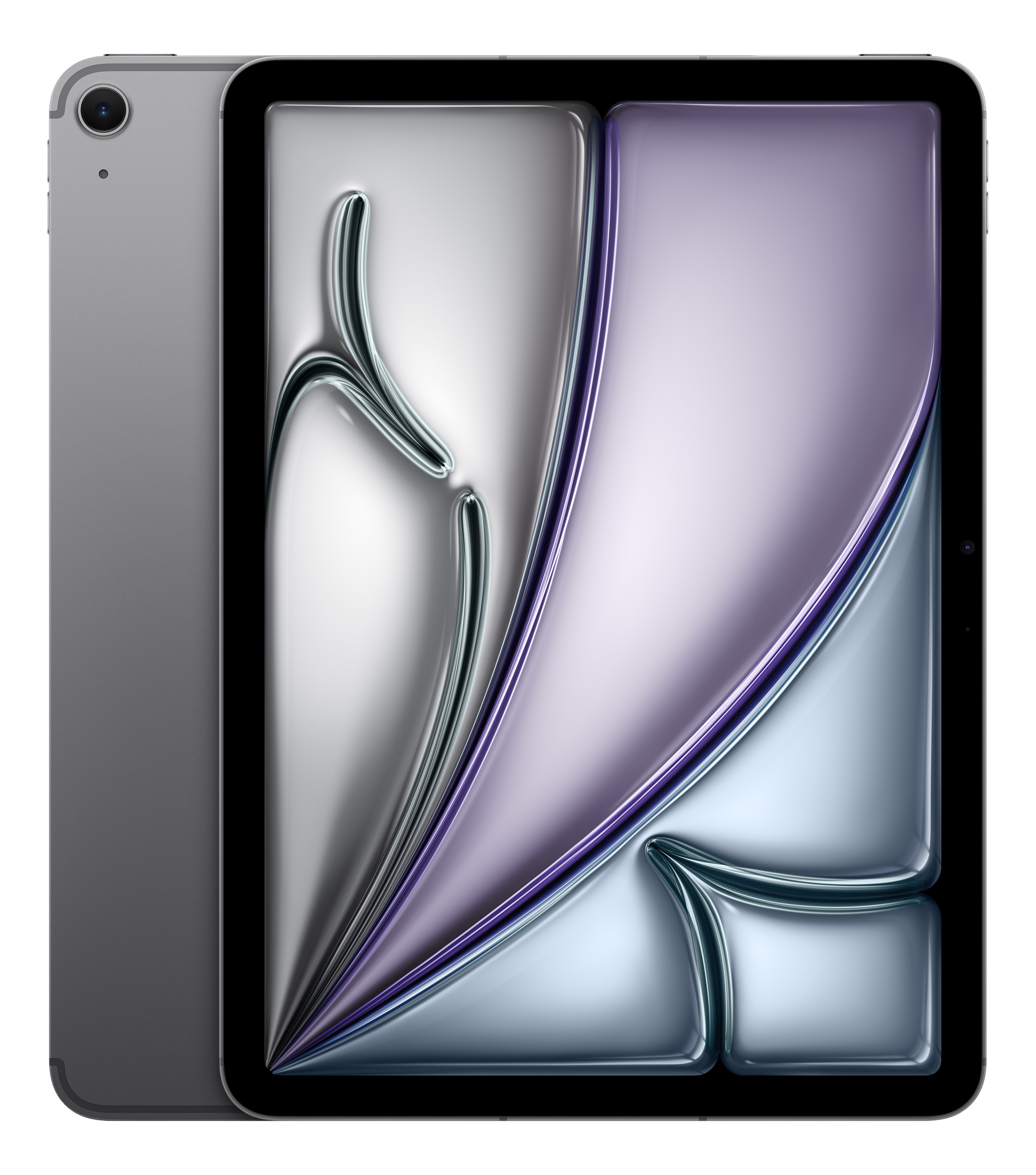 iPad in grigio, che mostra il retro e il lato schermo, entrambi con un design moderno.