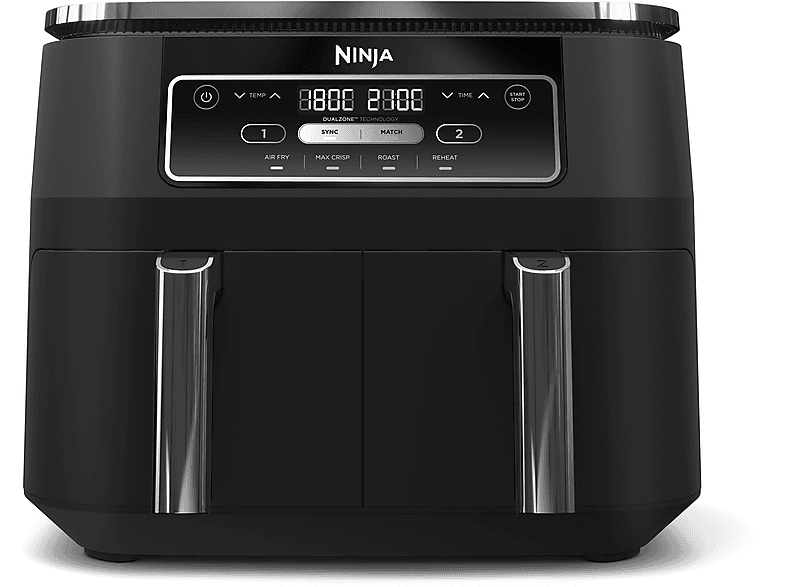 Ninja AF200EU Foodi 4-in-1 Dual Zone Heißluftfritteuse 7,6 l, 2400 Watt, Schwarz